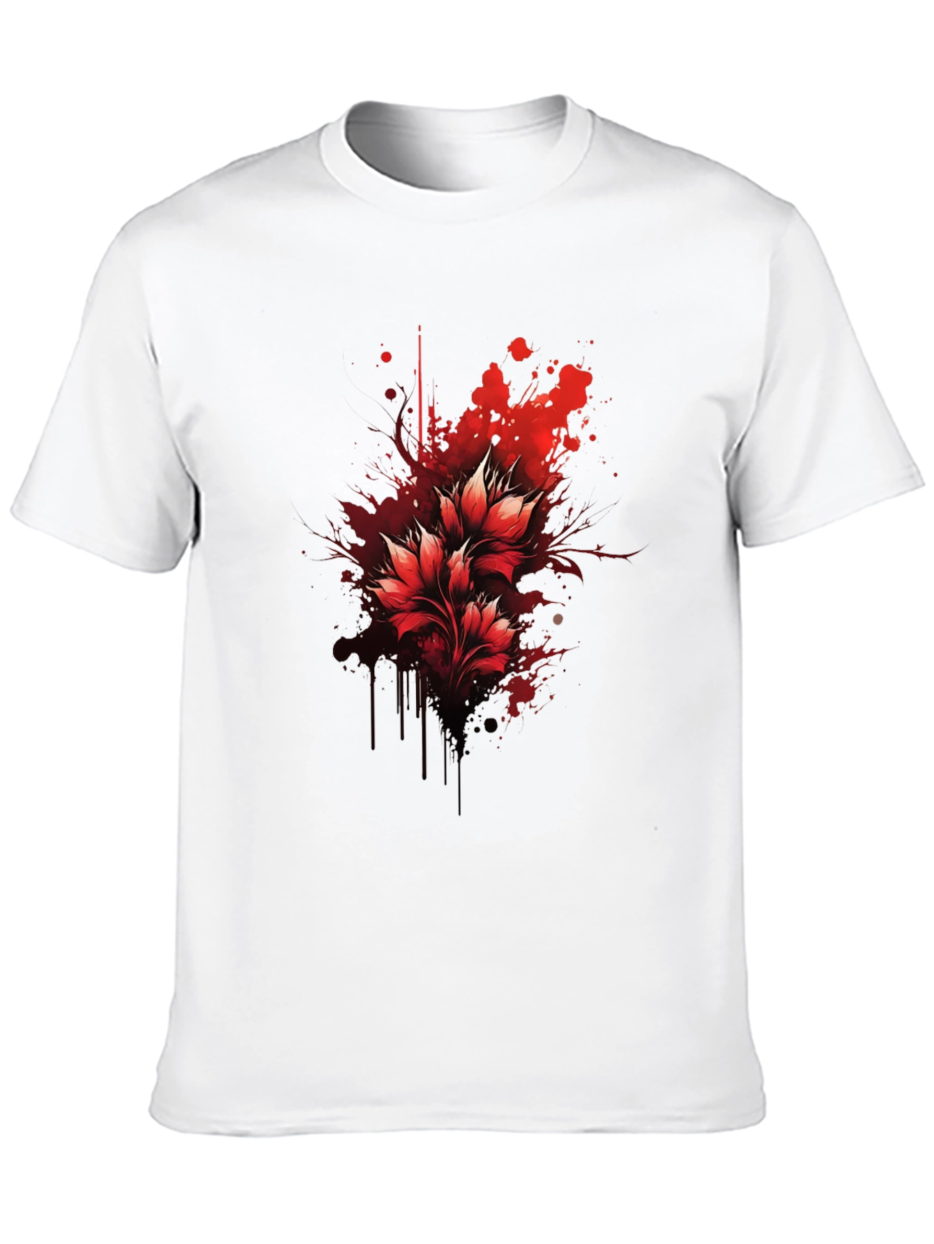 Red Floral Splatter Graphic Black T-Shirt