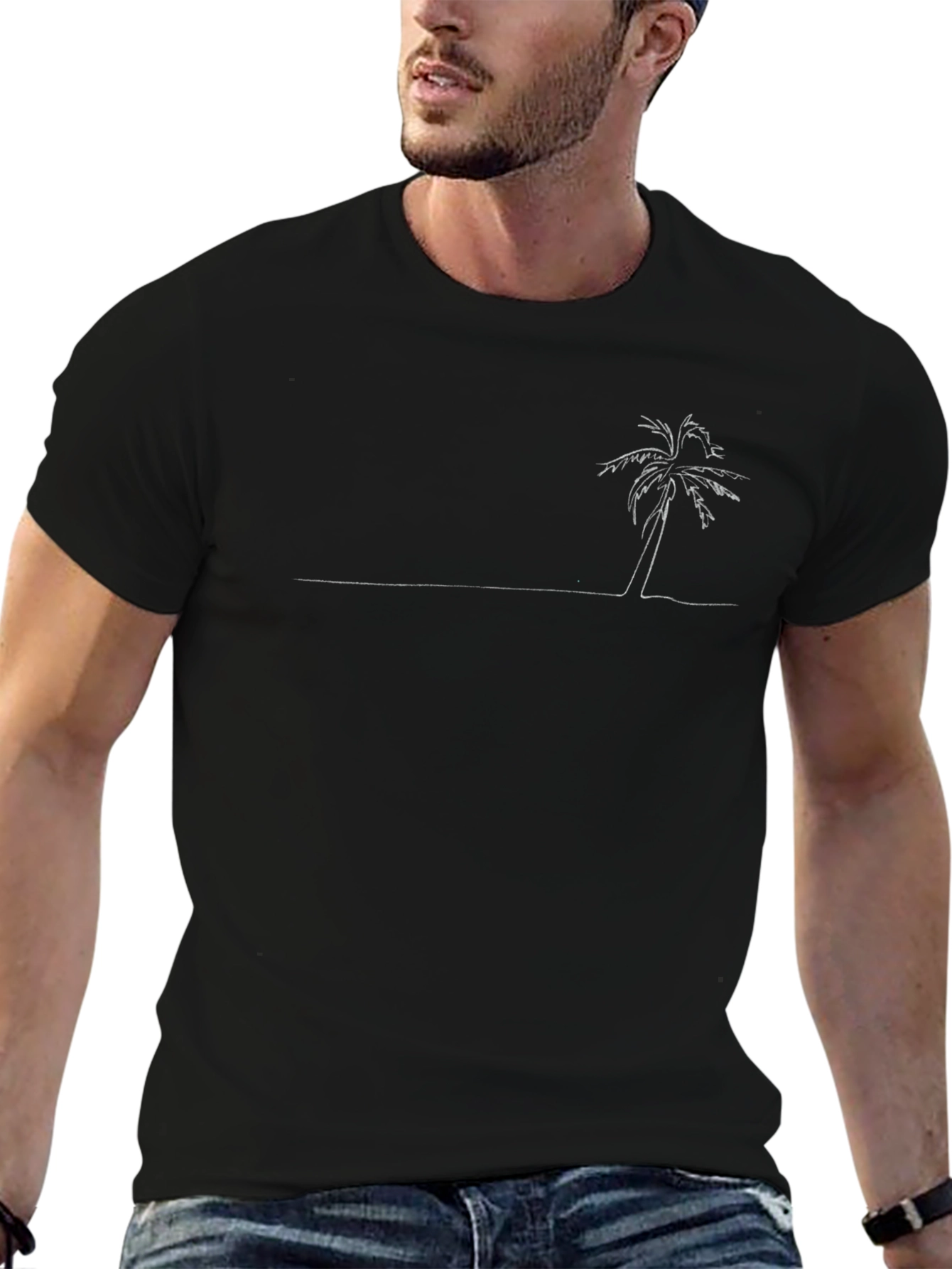 Minimalist Palm Tree Graphic Tee - Black
