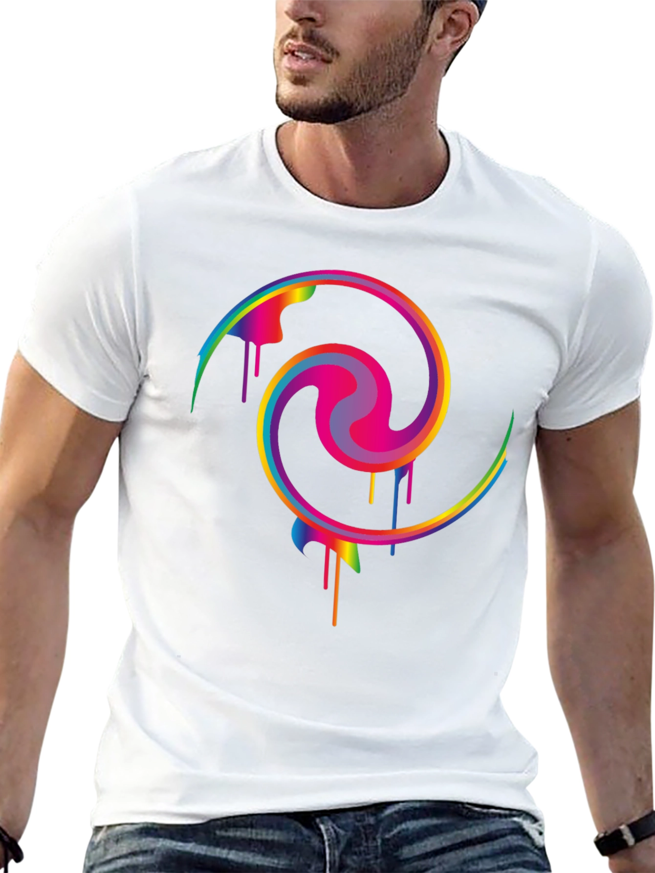 Rainbow Swirl Graphic Print Black T-Shirt