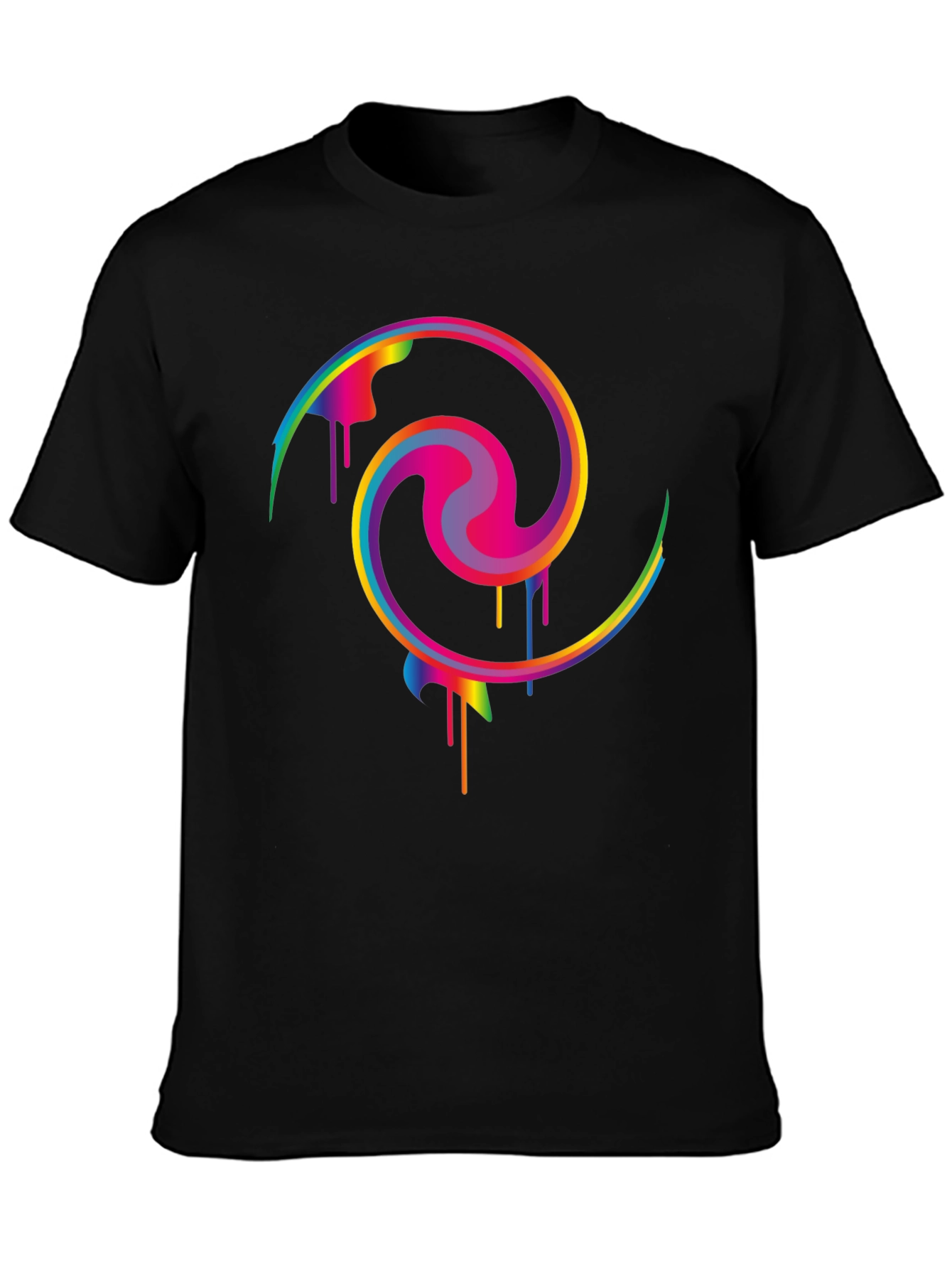 Rainbow Swirl Graphic Print Black T-Shirt