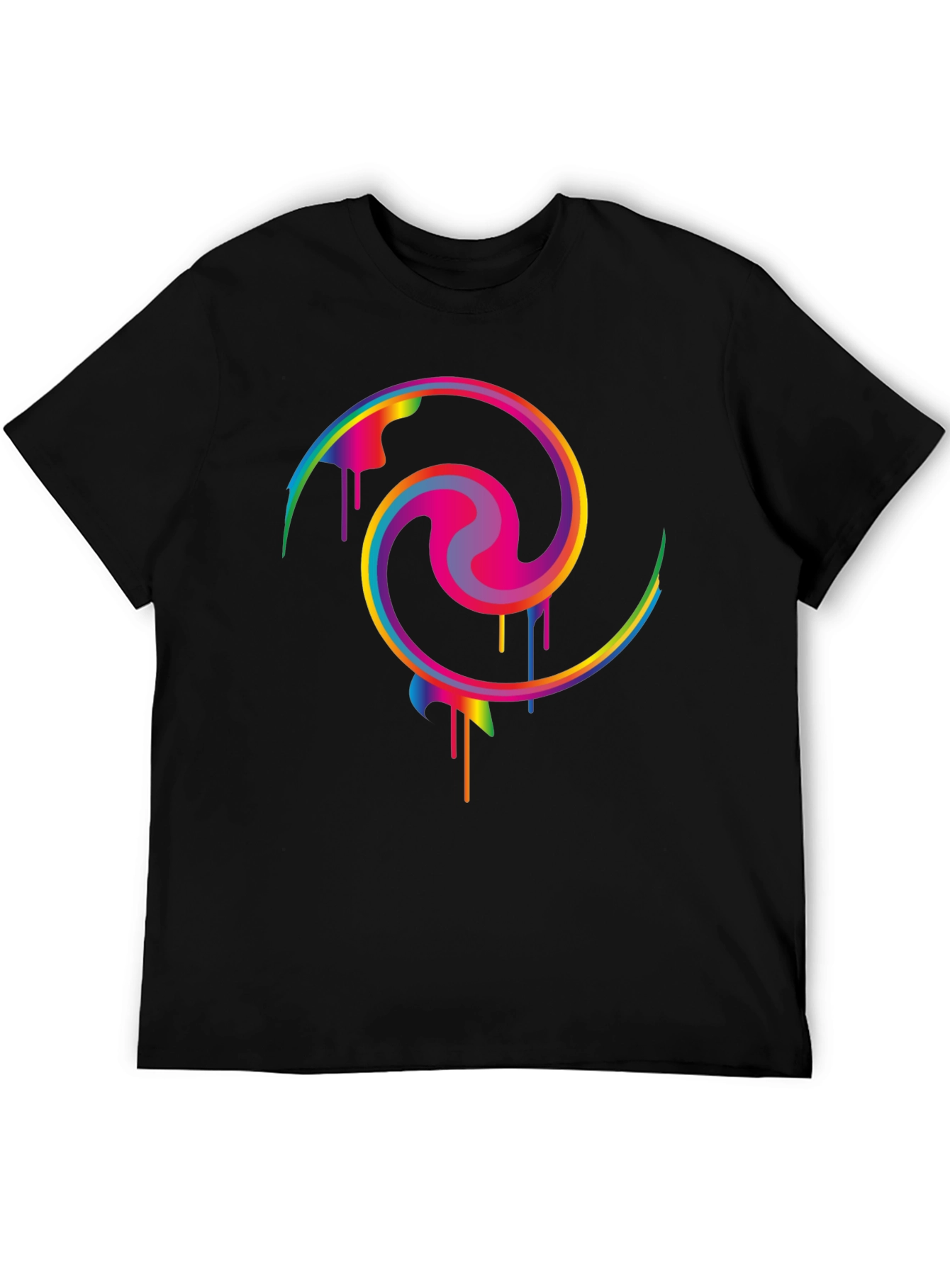 Rainbow Swirl Graphic Print Black T-Shirt