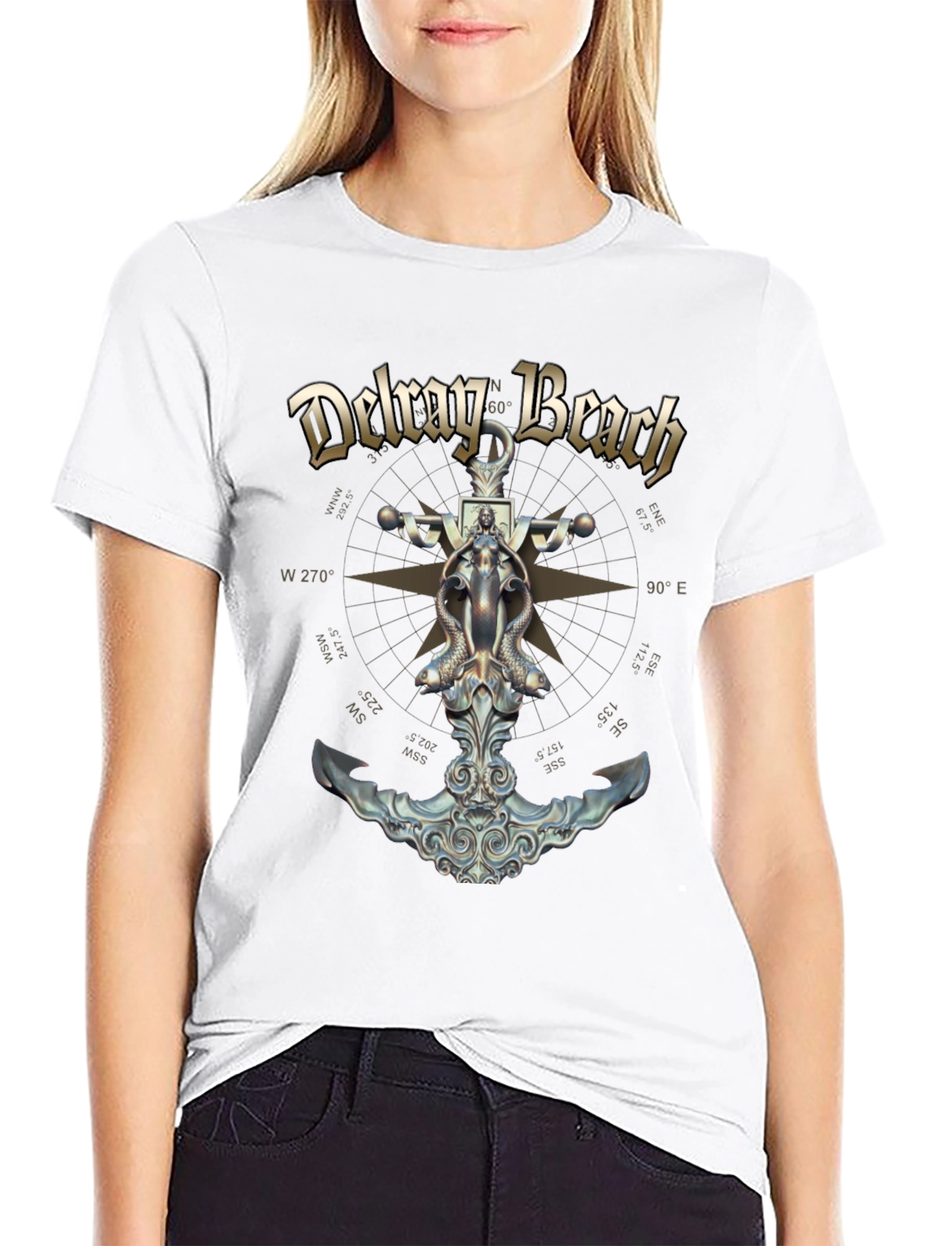 Delray Beach Anchor Compass Black T-Shirt