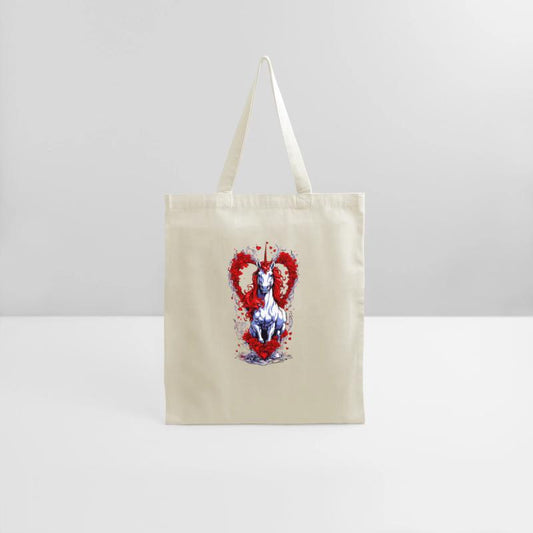 White and red , a unicorn coming out of the heart