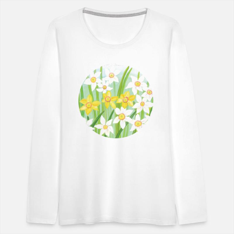 White and Yellow Spring Daffodils Illustration