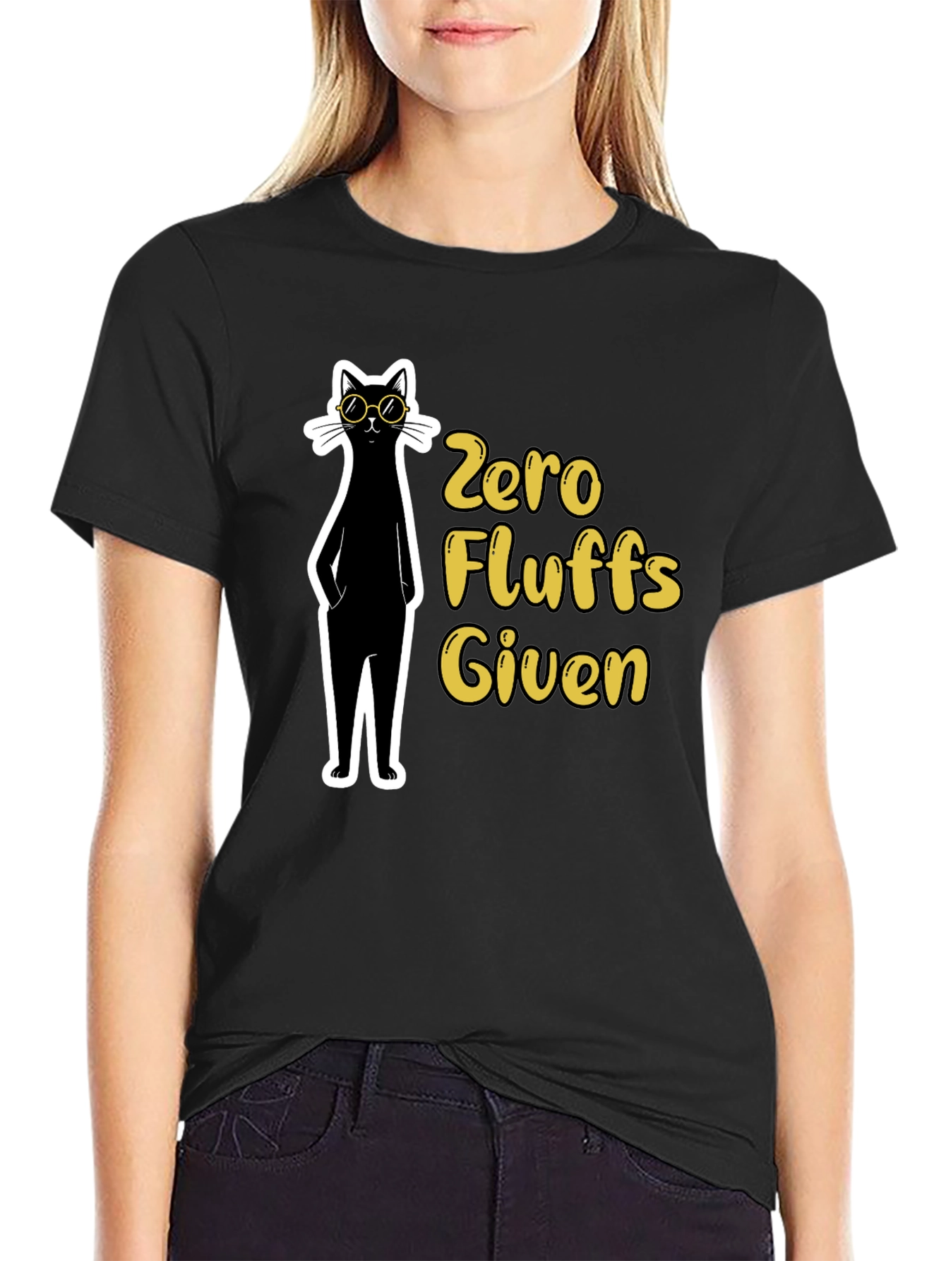 Zero Fluffs Given Black Cat T-Shirt