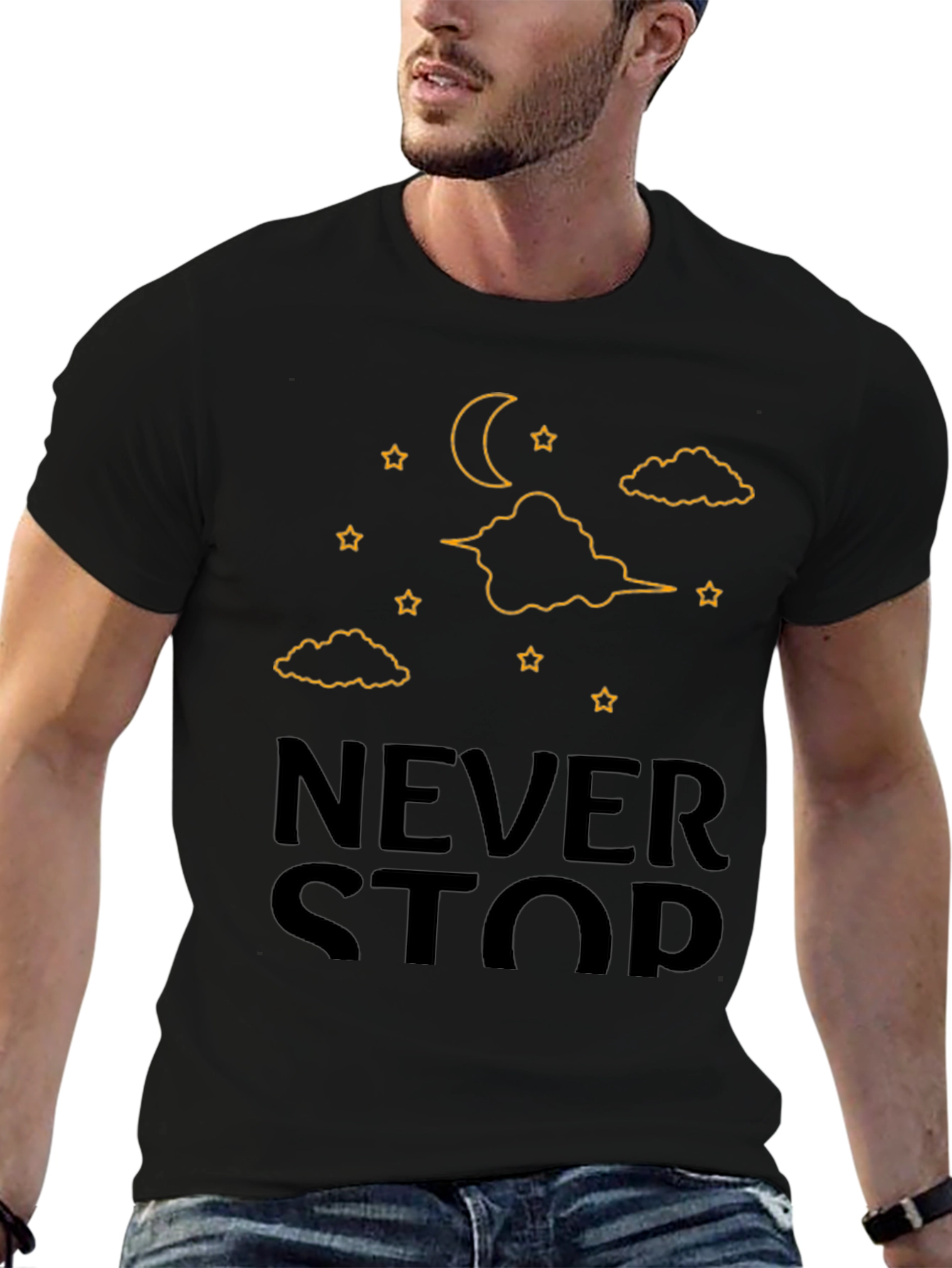 Never Stop T-Shirt - Moon & Stars Graphic Tee