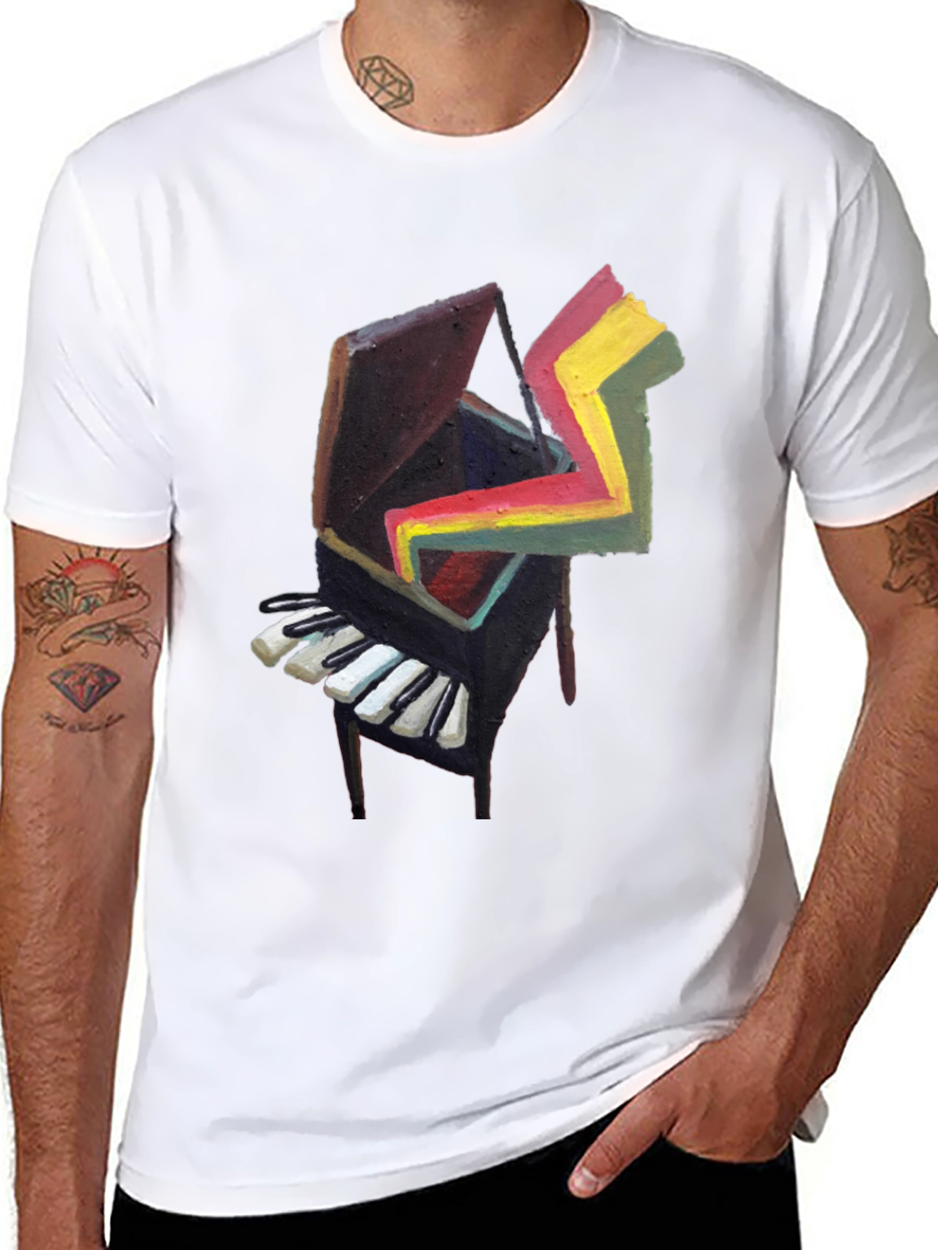 Abstract Piano Graphic Tee - Cool Art Shirt