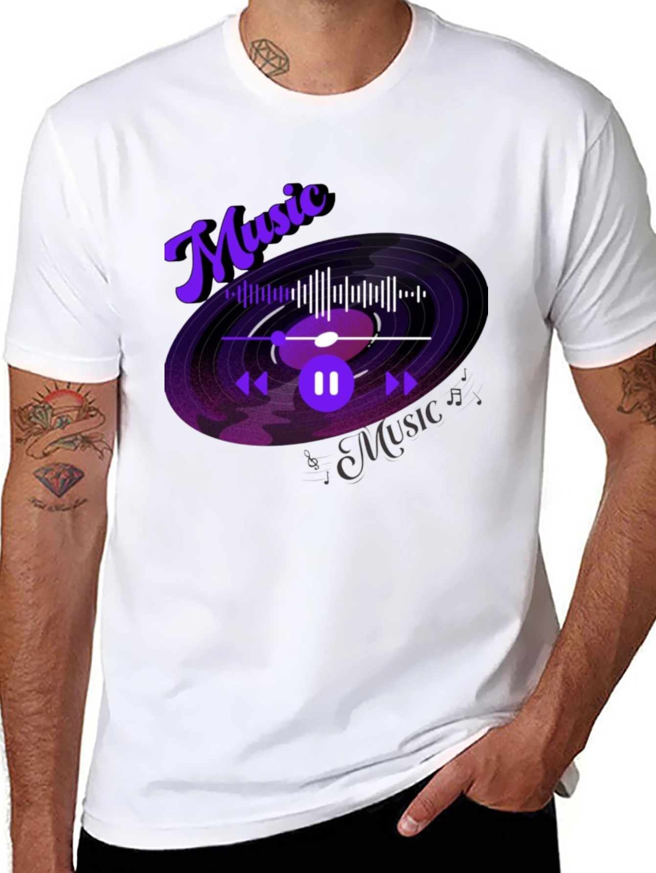 Music Lover Graphic Tee - Black Cotton Blend T-Shirt