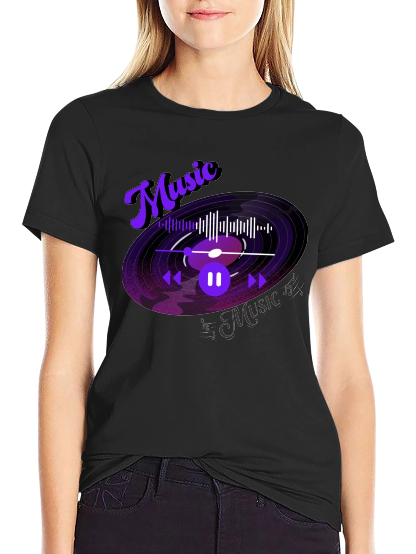 Music Lover Graphic Tee - Black Cotton Blend T-Shirt
