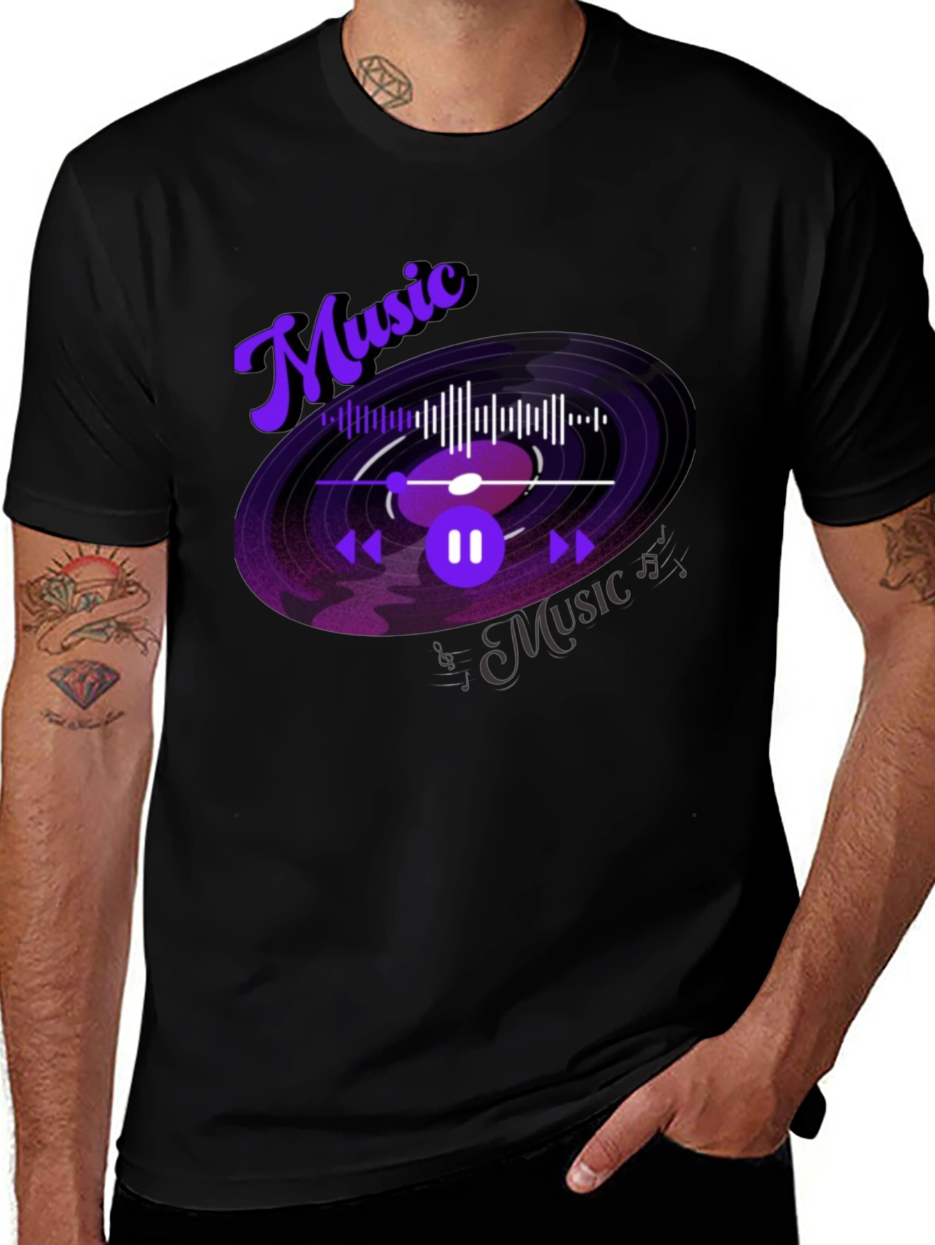 Music Lover Graphic Tee - Black Cotton Blend T-Shirt