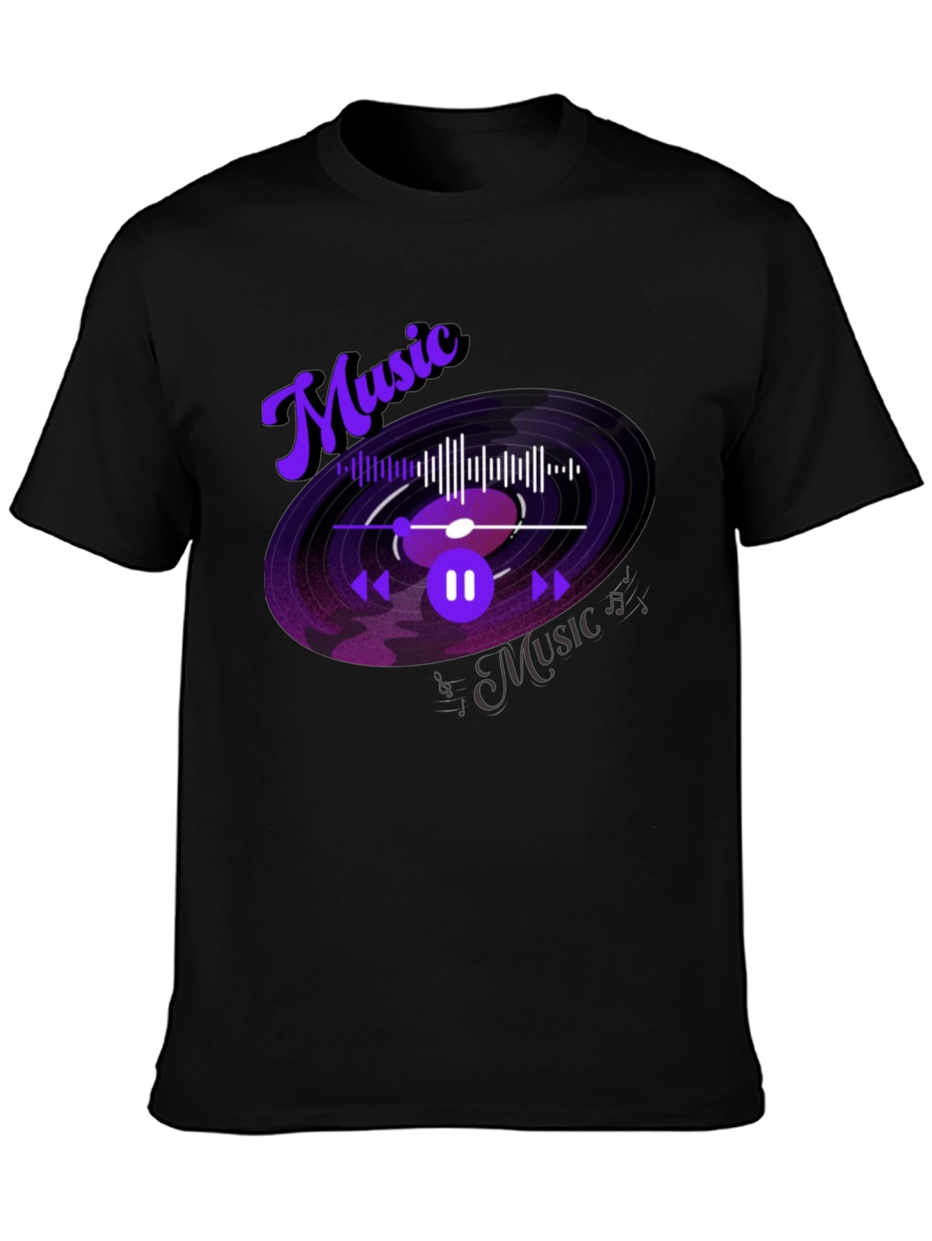 Music Lover Graphic Tee - Black Cotton Blend T-Shirt