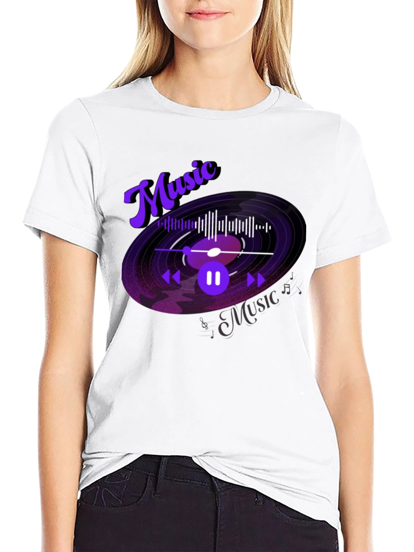 Music Lover Graphic Tee - Black Cotton Blend T-Shirt