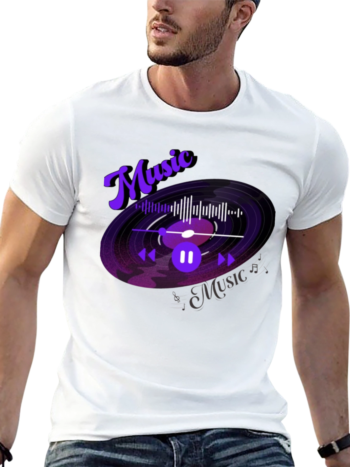 Music Lover Graphic Tee - Black Cotton Blend T-Shirt
