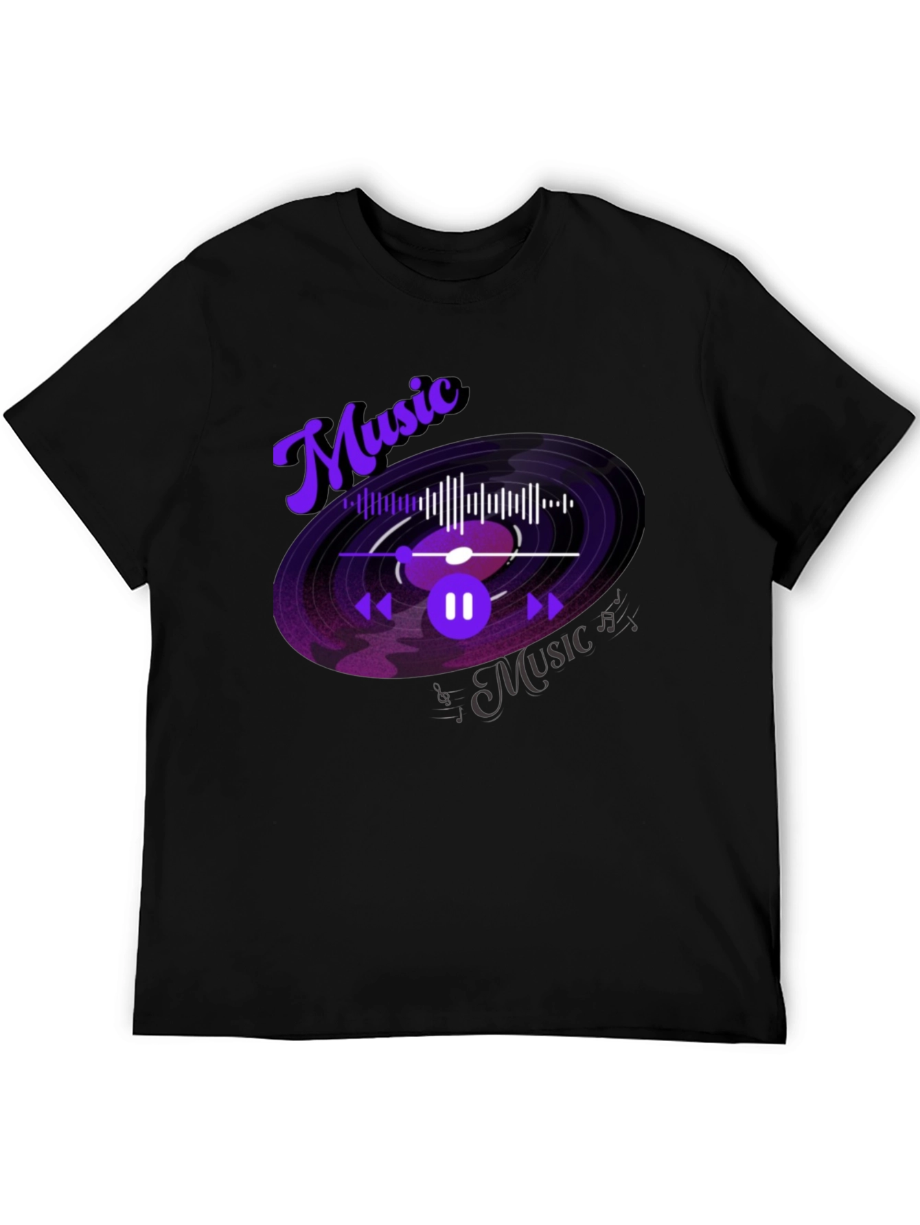 Music Lover Graphic Tee - Black Cotton Blend T-Shirt