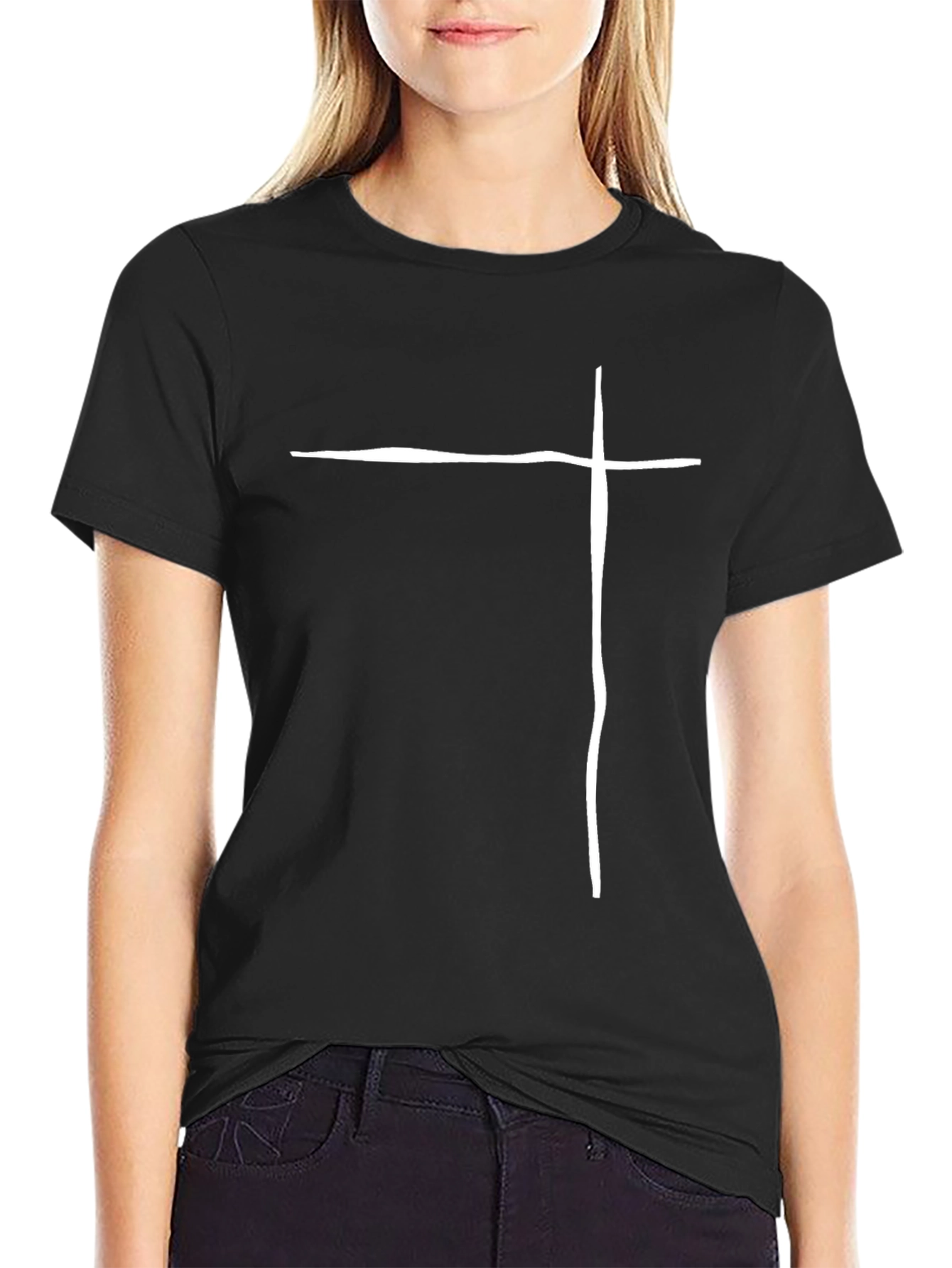 Minimalist Cross Graphic Black T-Shirt