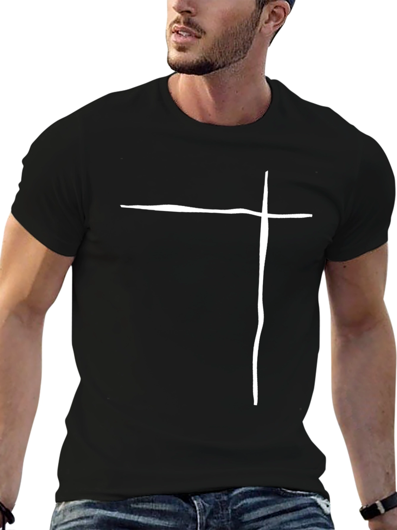 Minimalist Cross Graphic Black T-Shirt