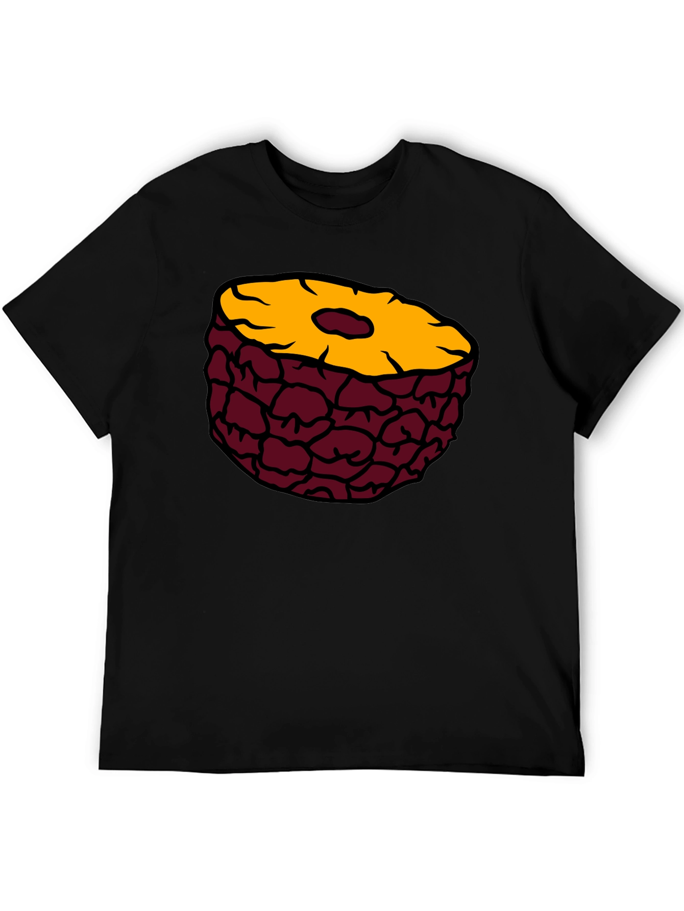 Pineapple Slice Graphic Tee - Casual Black T-Shirt