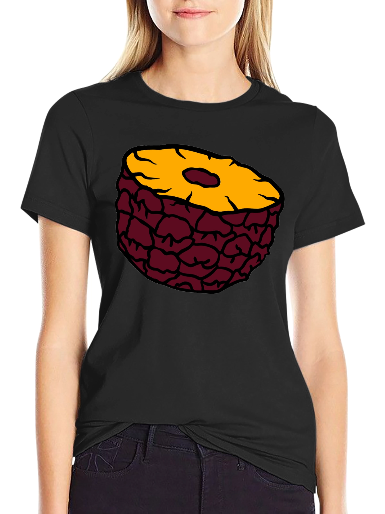 Pineapple Slice Graphic Tee - Casual Black T-Shirt