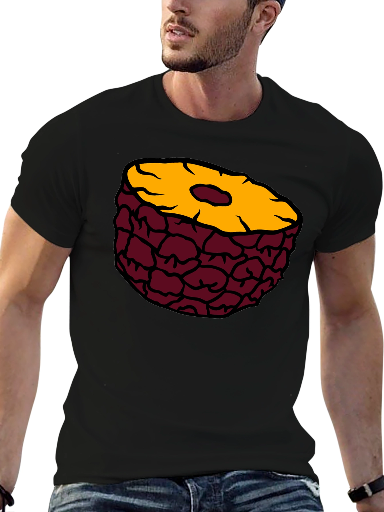 Pineapple Slice Graphic Tee - Casual Black T-Shirt