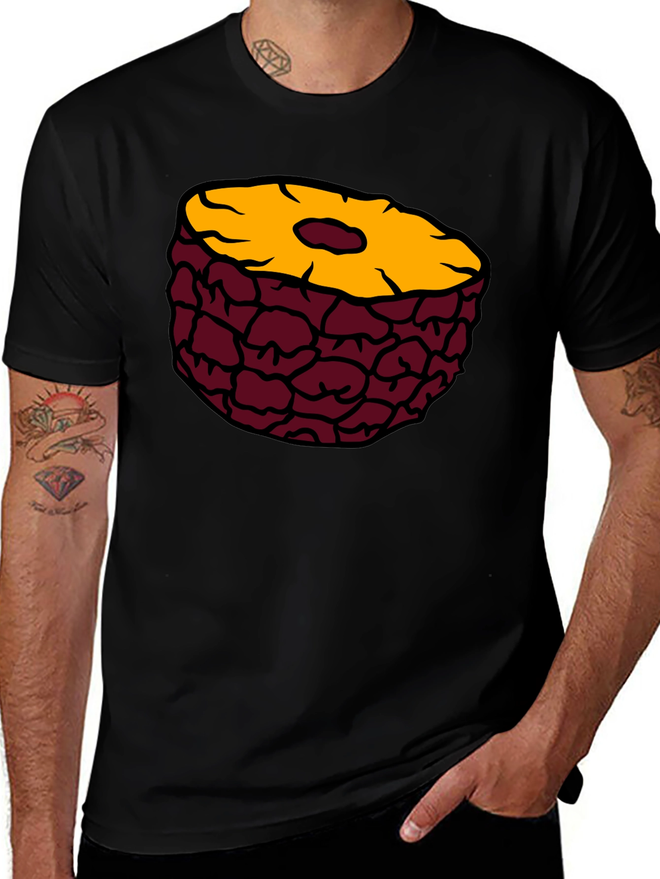 Pineapple Slice Graphic Tee - Casual Black T-Shirt