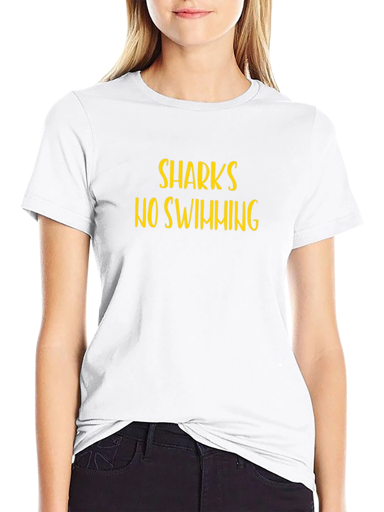 Sharks No Swimming Graphic Black Tee Shirt