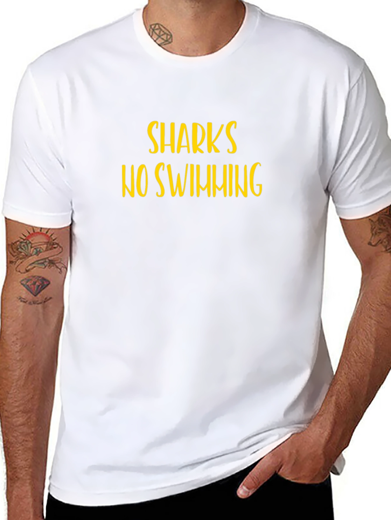 Sharks No Swimming Graphic Black Tee Shirt