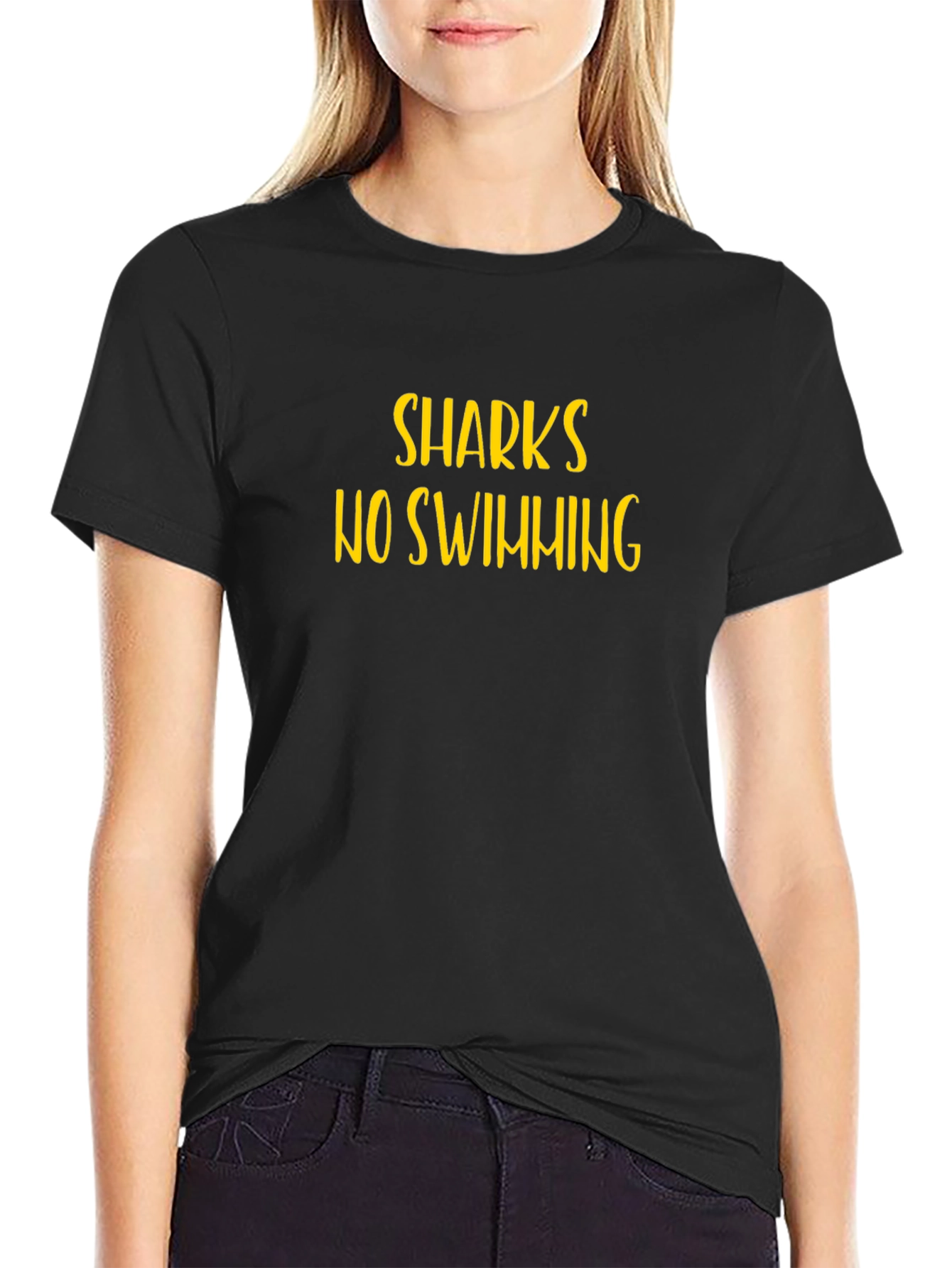 Sharks No Swimming Graphic Black Tee Shirt