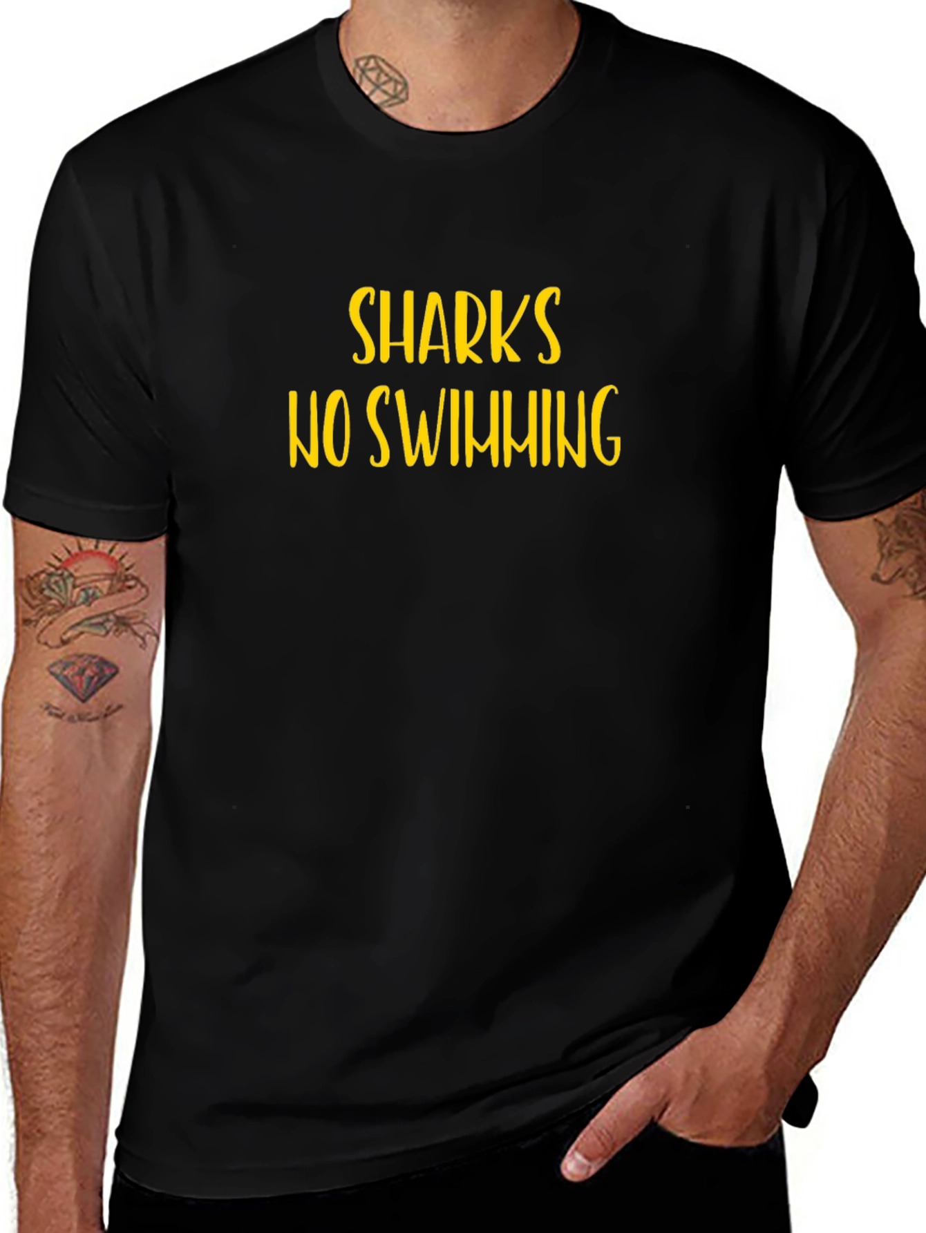Sharks No Swimming Graphic Black Tee Shirt