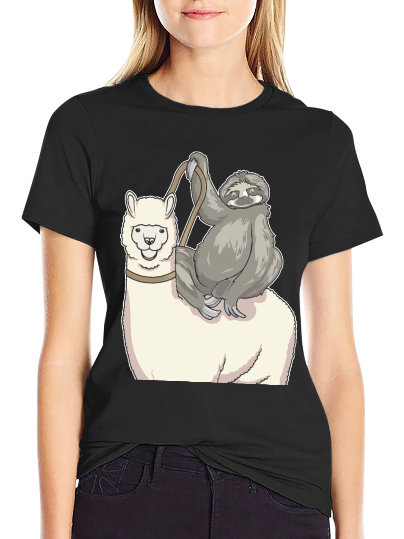 Sloth Riding Llama Graphic Tee - Funny Animal T-Shirt