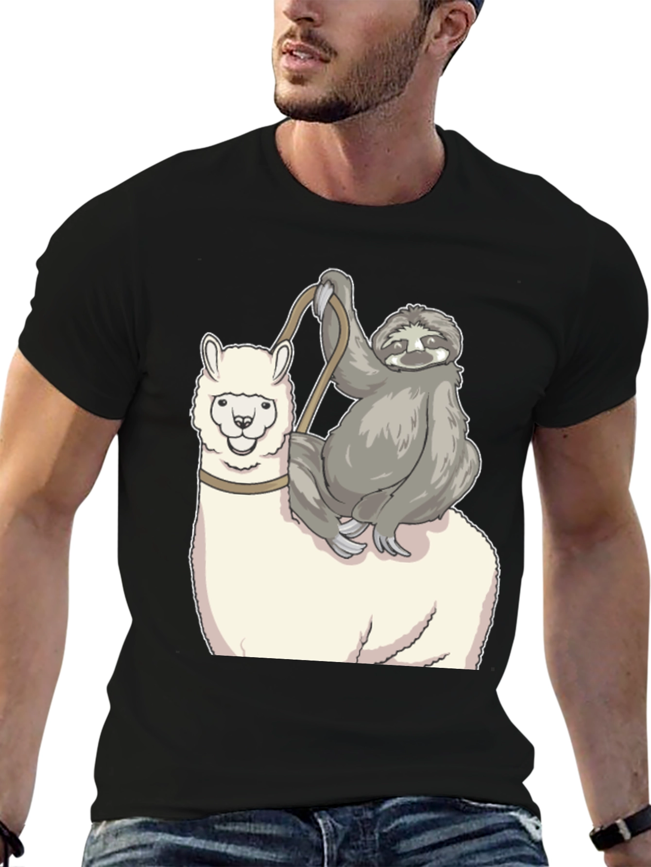 Sloth Riding Llama Graphic Tee - Funny Animal T-Shirt
