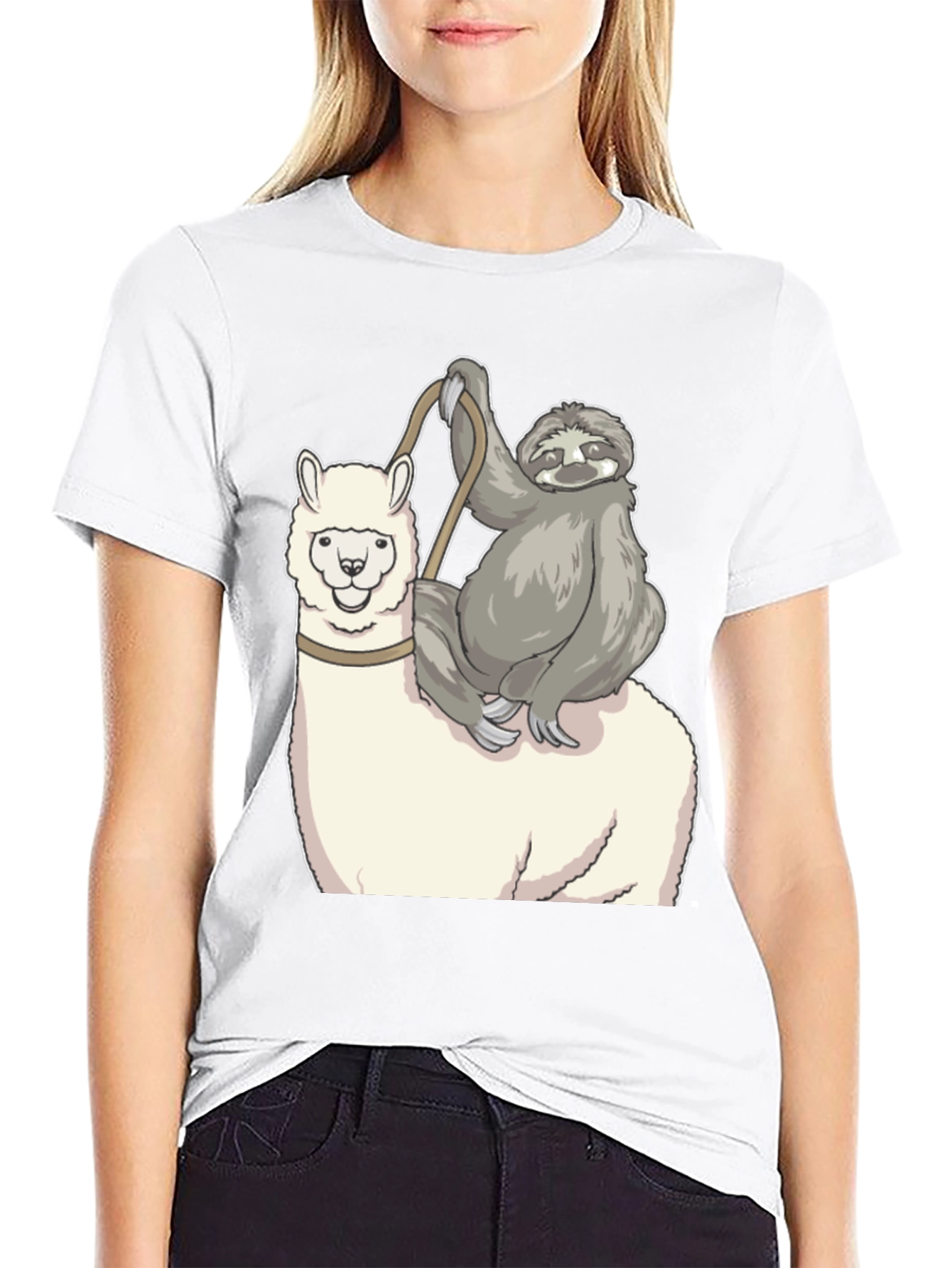Sloth Riding Llama Graphic Tee - Funny Animal T-Shirt