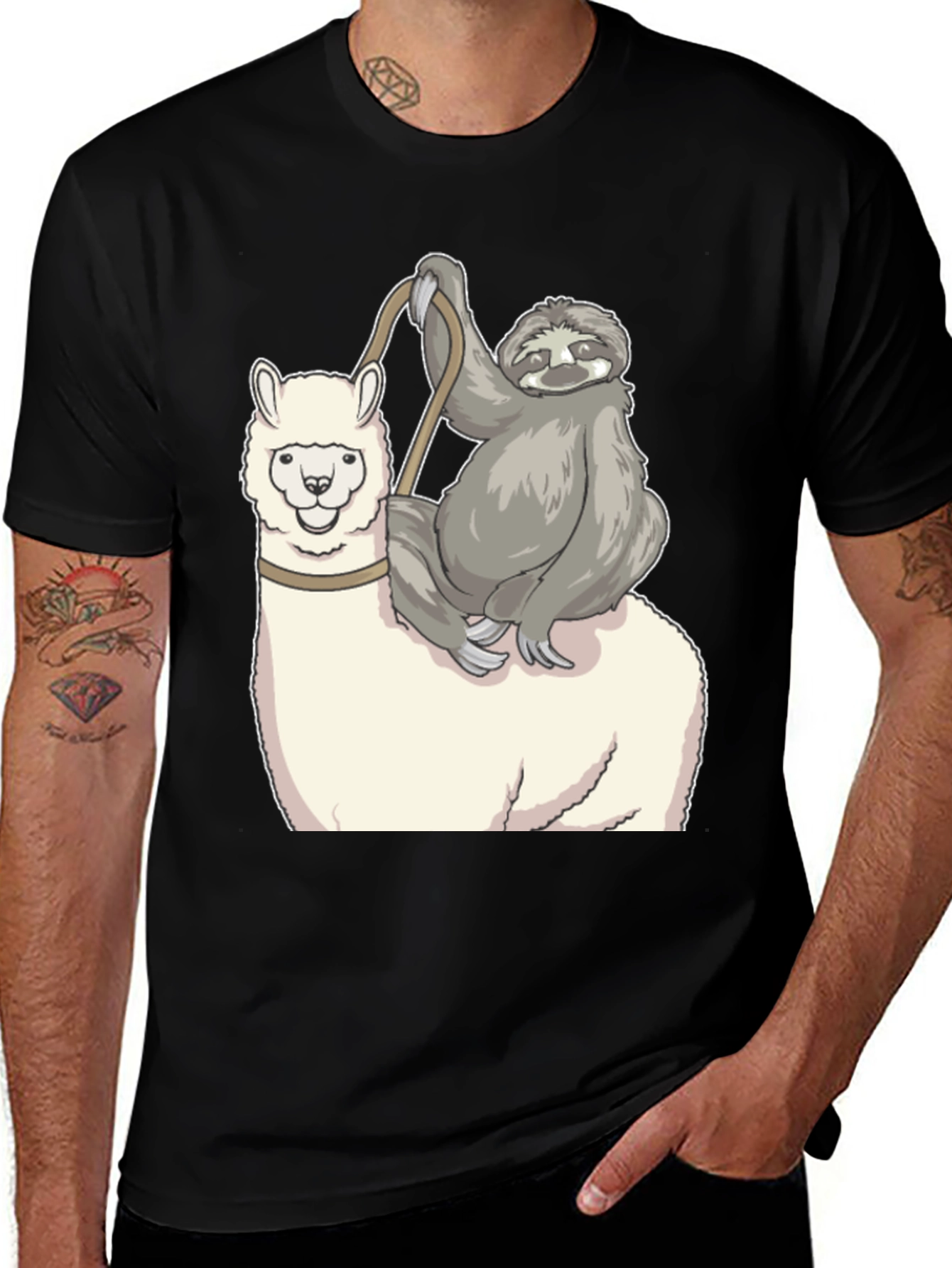Sloth Riding Llama Graphic Tee - Funny Animal T-Shirt