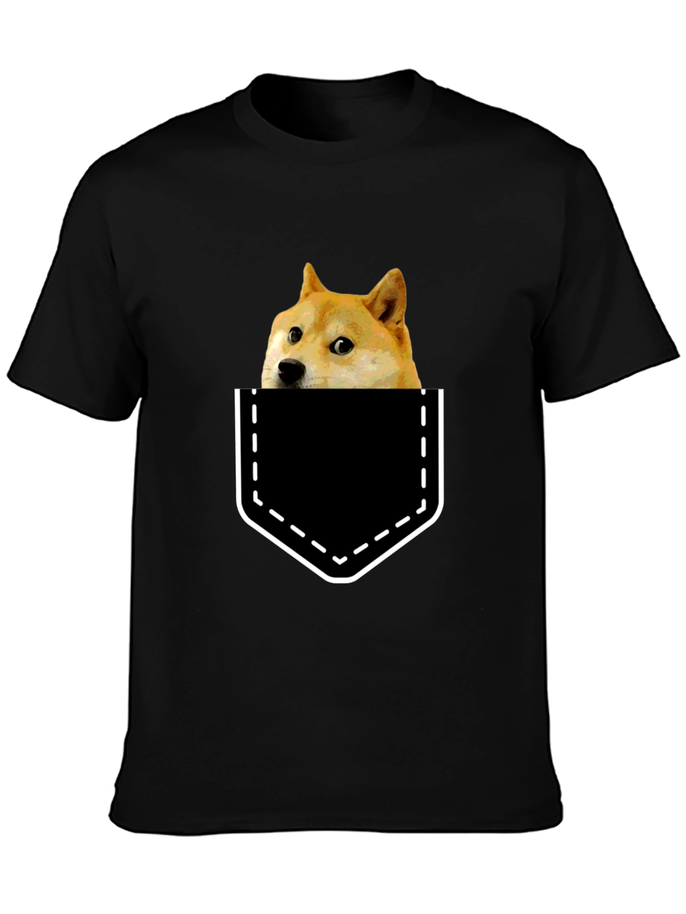 Doge in Pocket Graphic Tee - Black Cotton T-Shirt