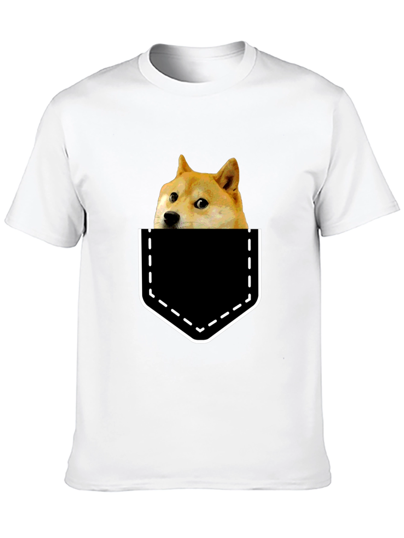 Doge in Pocket Graphic Tee - Black Cotton T-Shirt