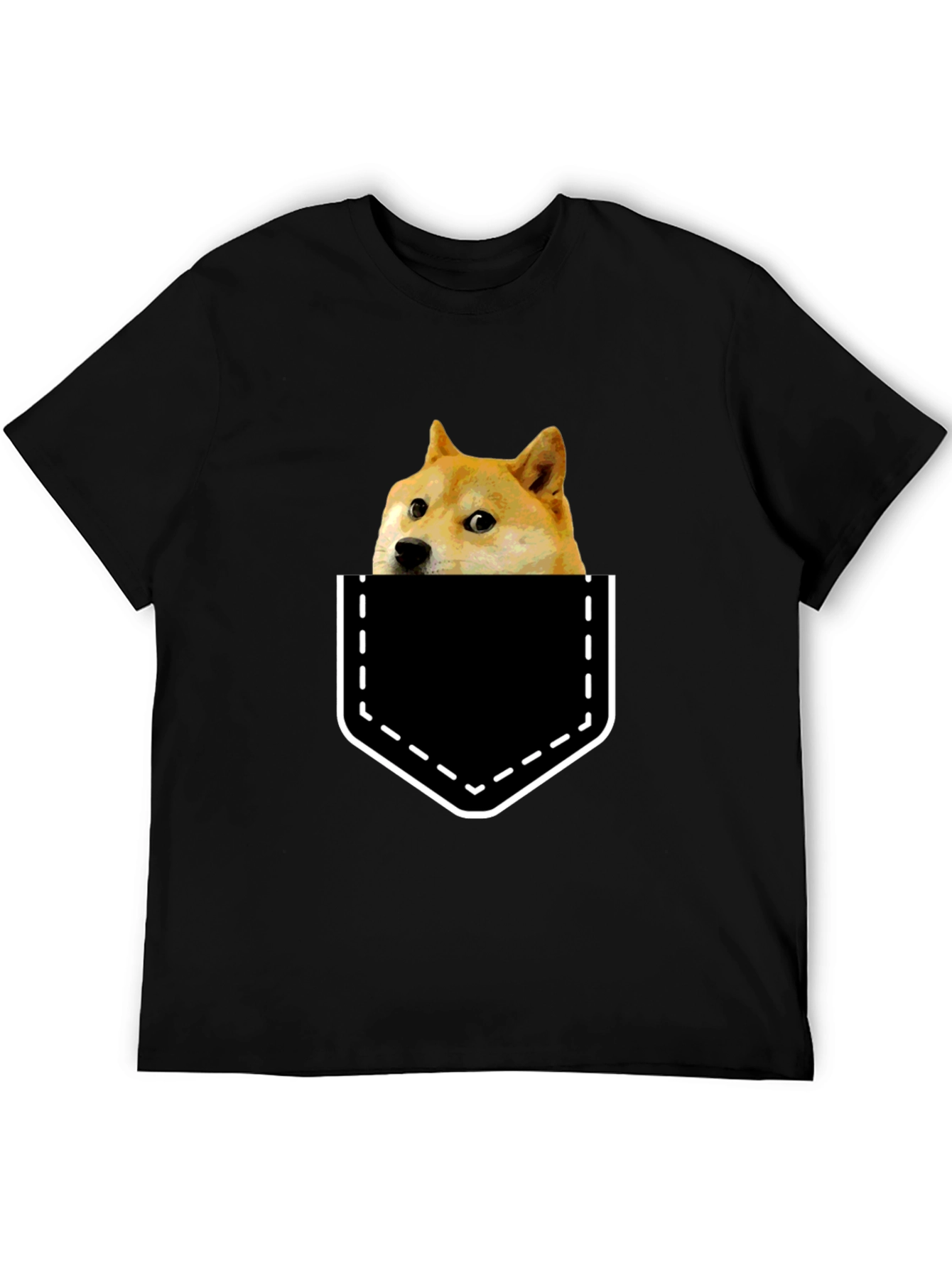 Doge in Pocket Graphic Tee - Black Cotton T-Shirt