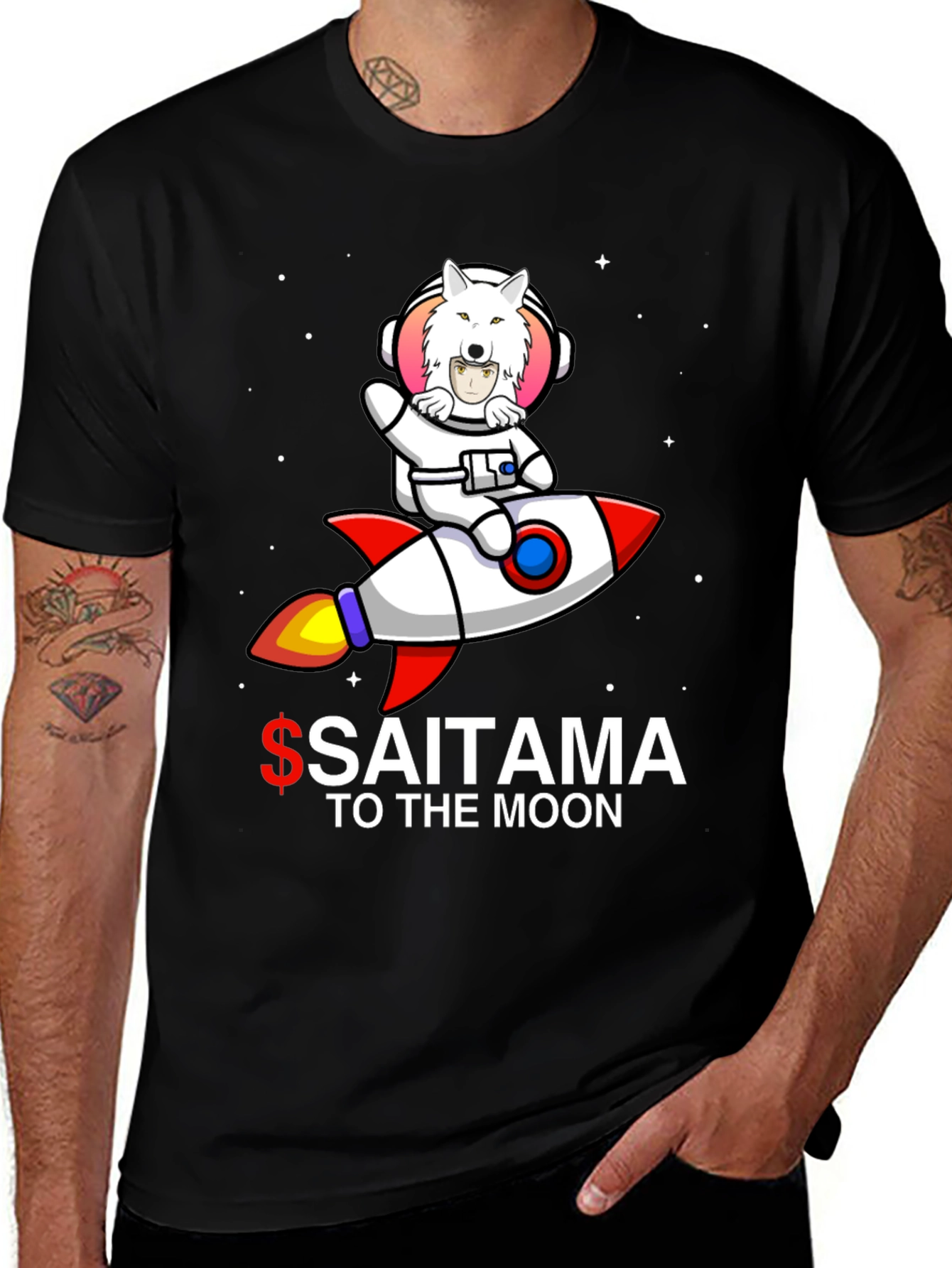Saitama to the Moon Black T-Shirt