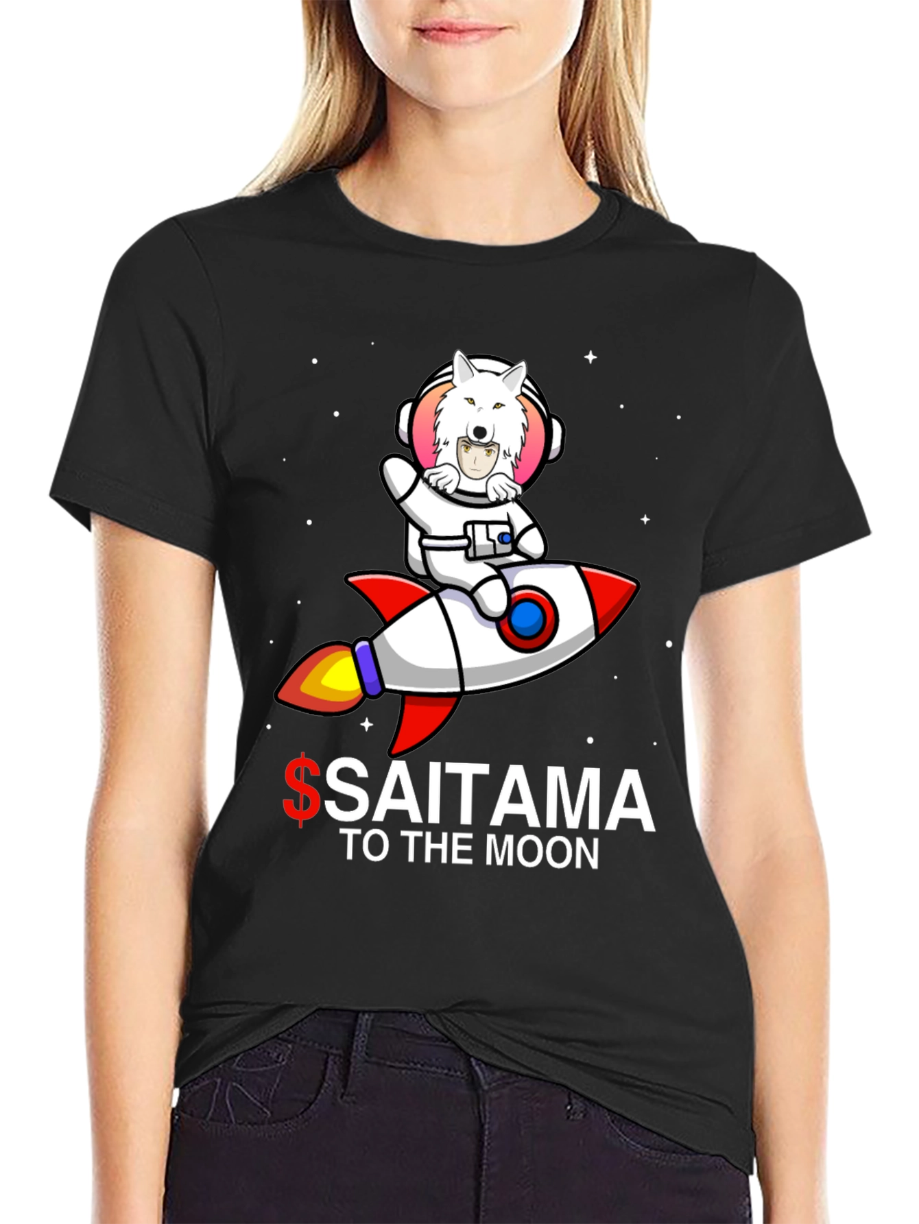 Saitama to the Moon Black T-Shirt