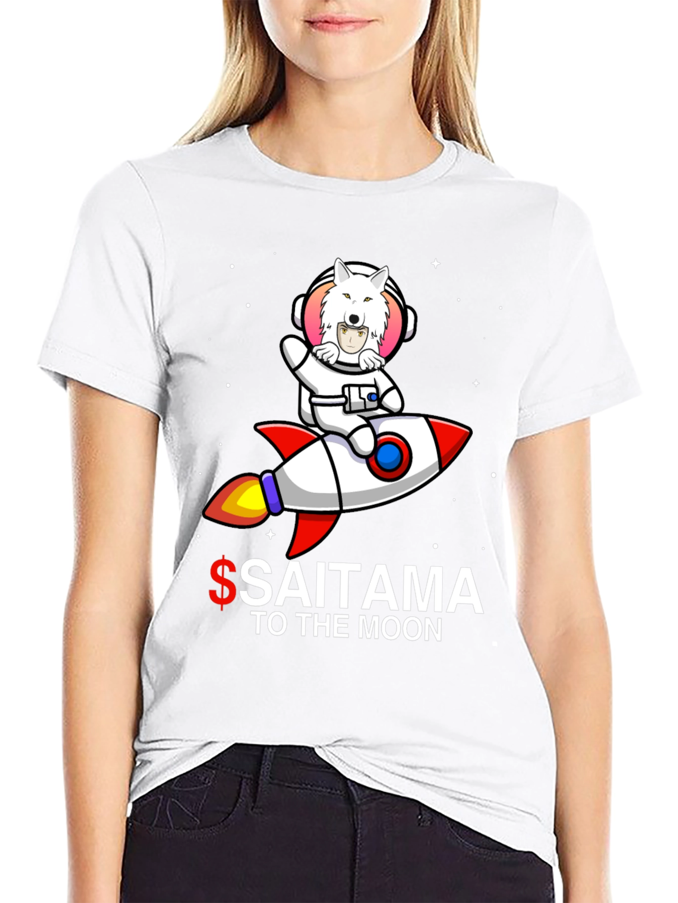 Saitama to the Moon Black T-Shirt