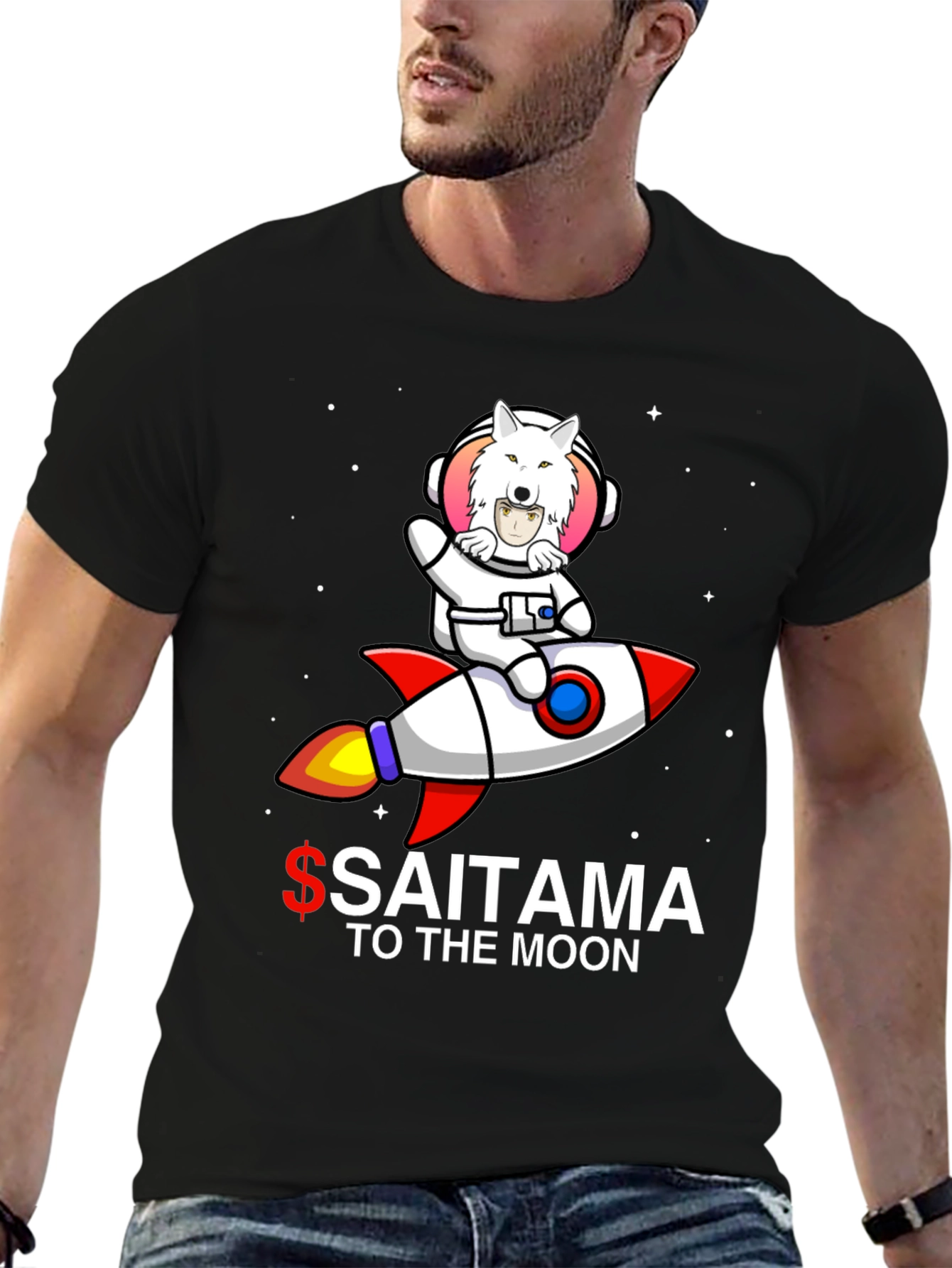 Saitama to the Moon Black T-Shirt