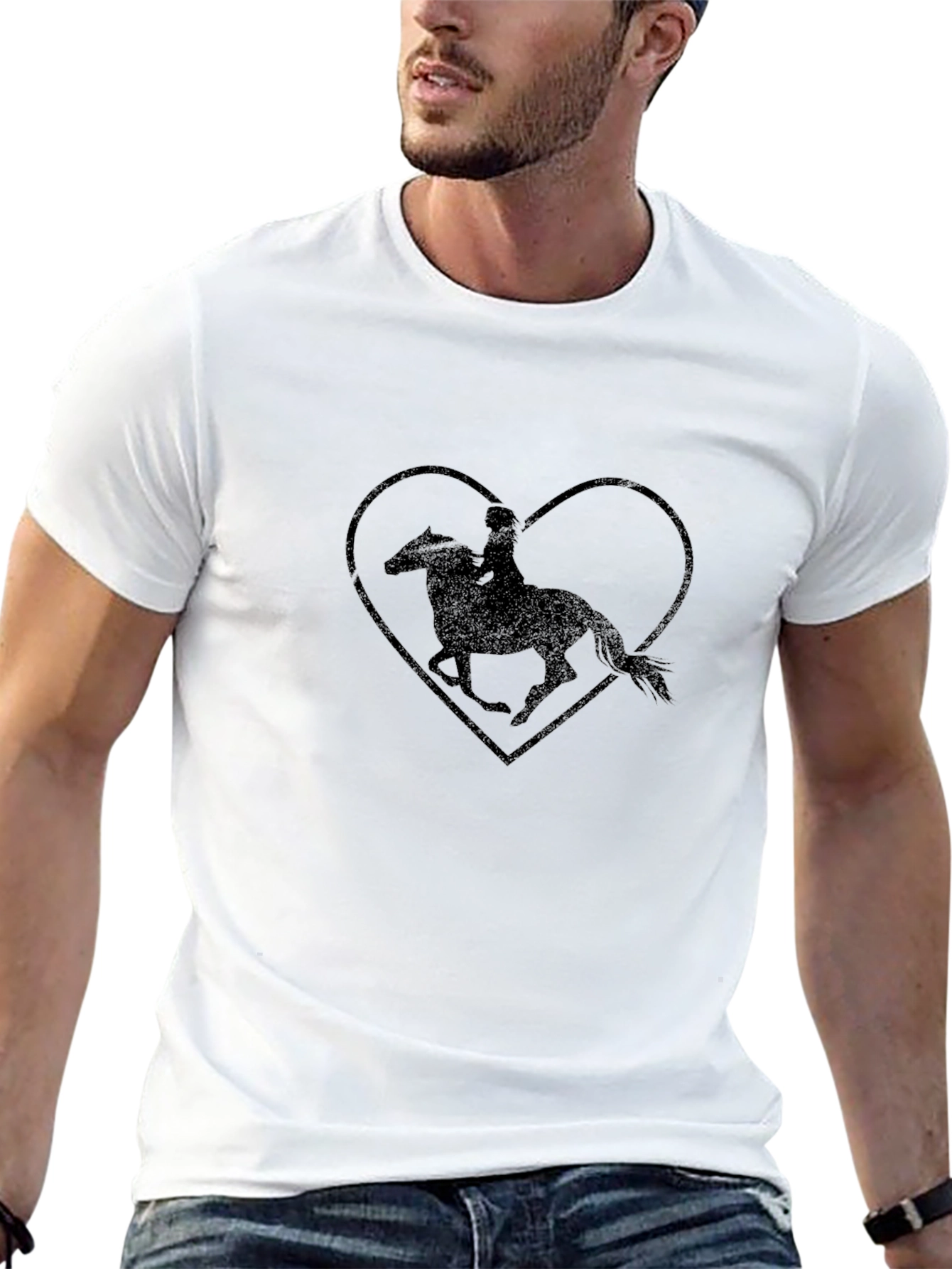 Equestrian Heart Graphic Tee - Black Cotton