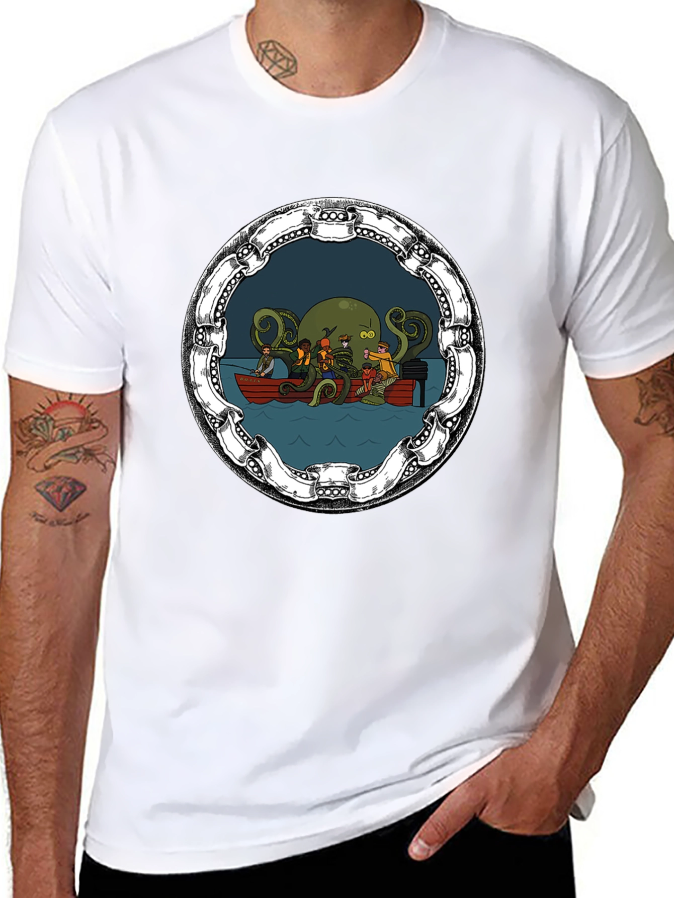 Cthulhu Boat Ride Black Graphic Tee