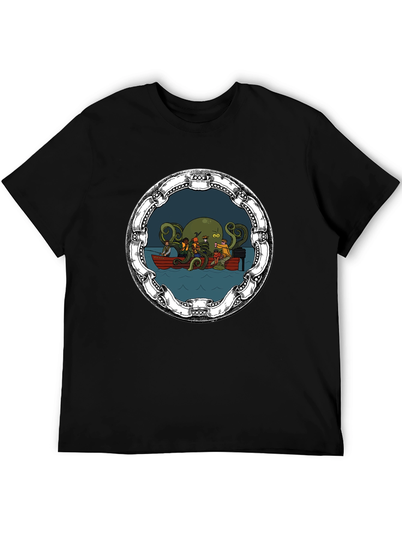 Cthulhu Boat Ride Black Graphic Tee