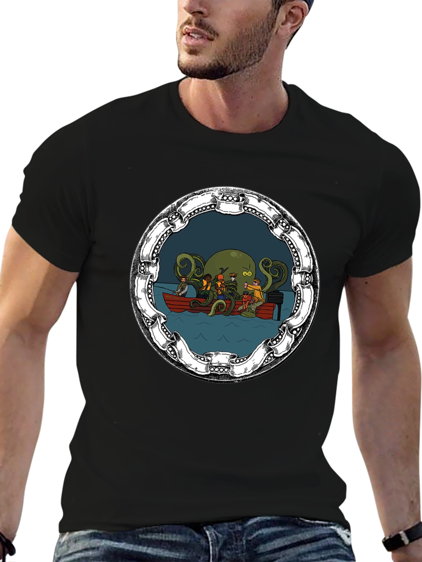 Cthulhu Boat Ride Black Graphic Tee