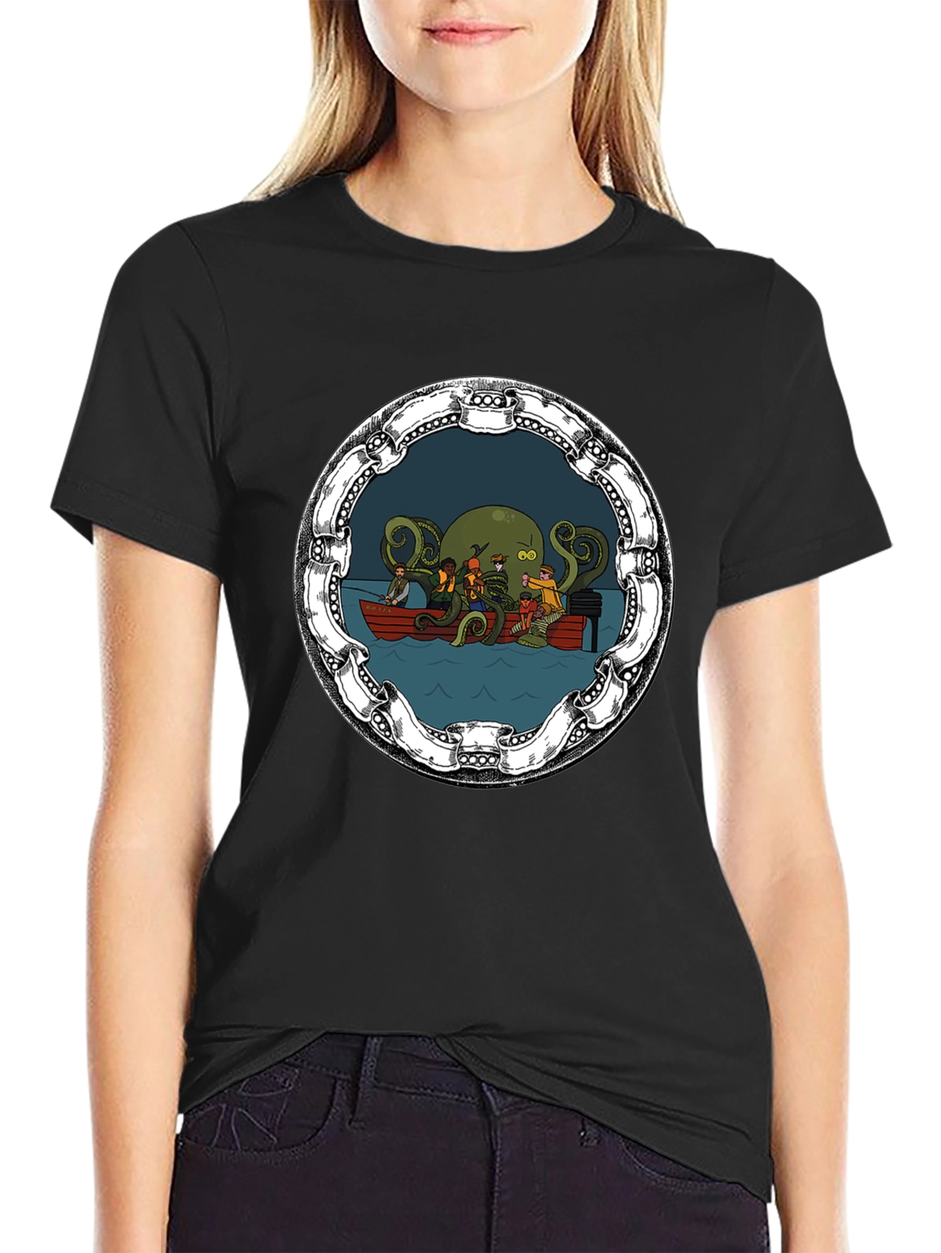 Cthulhu Boat Ride Black Graphic Tee