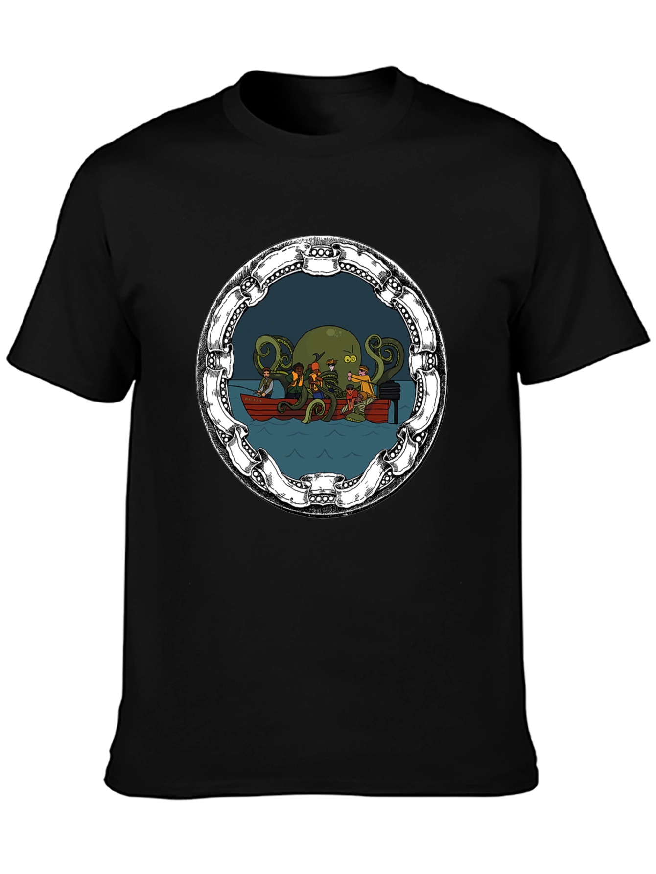 Cthulhu Boat Ride Black Graphic Tee