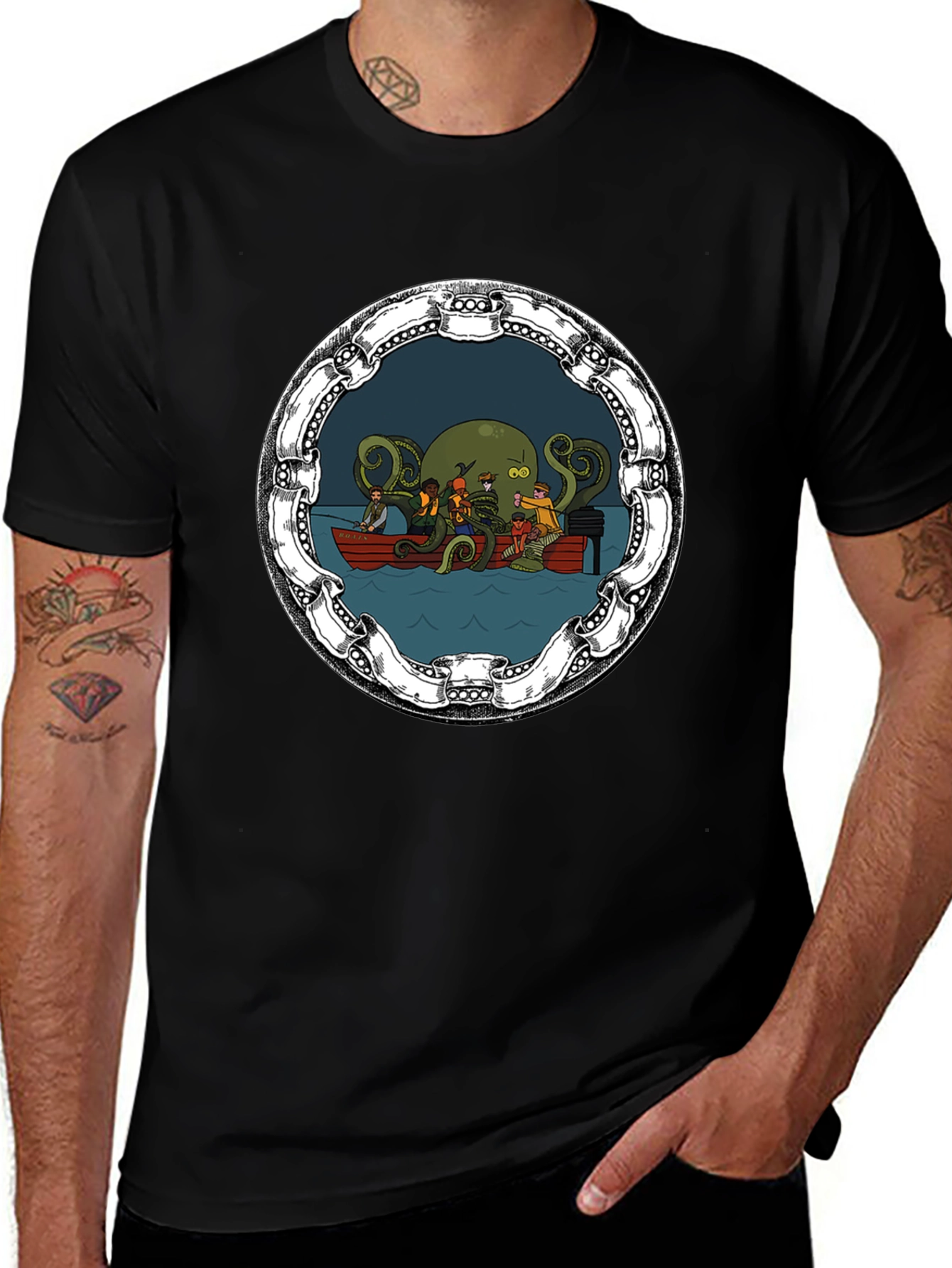 Cthulhu Boat Ride Black Graphic Tee