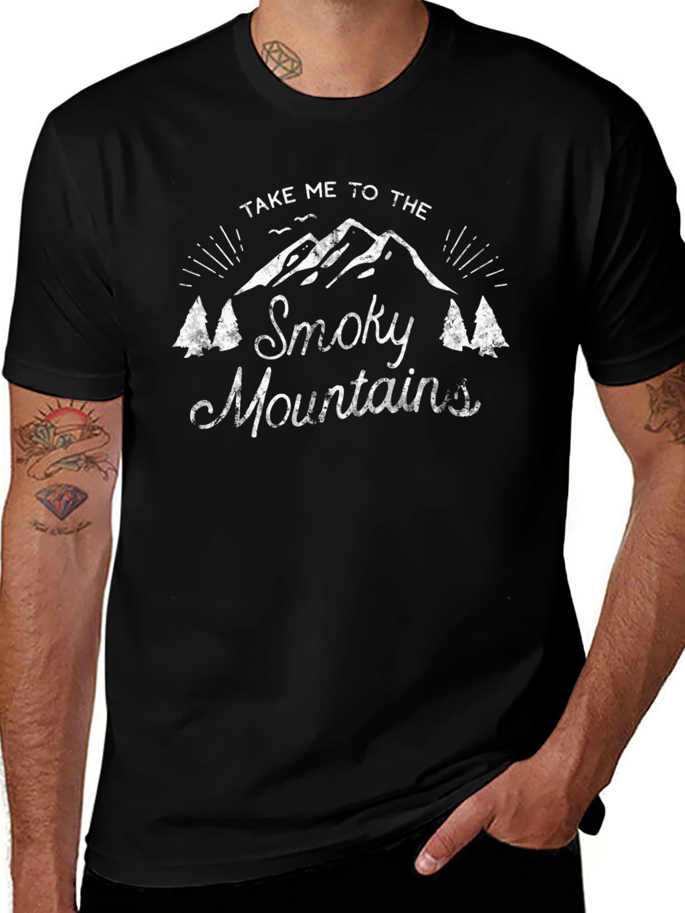 Smoky Mountains Graphic Tee - Black Cotton T-Shirt