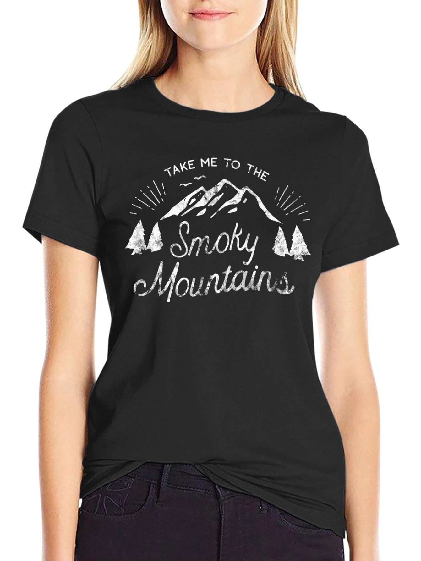 Smoky Mountains Graphic Tee - Black Cotton T-Shirt