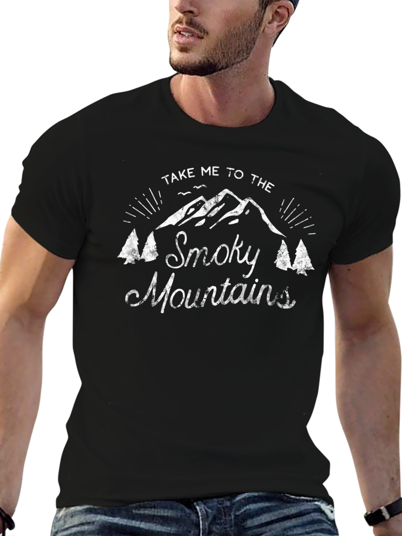 Smoky Mountains Graphic Tee - Black Cotton T-Shirt