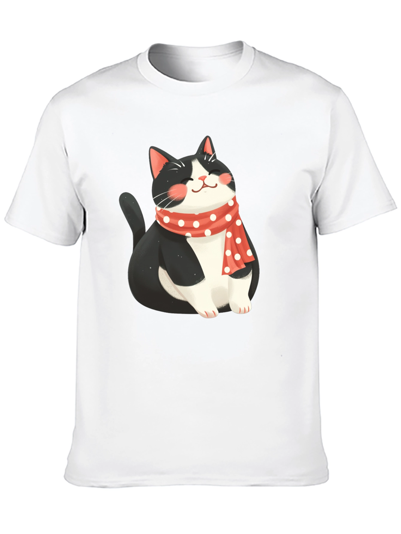 Cute Cat with Scarf Black T-Shirt